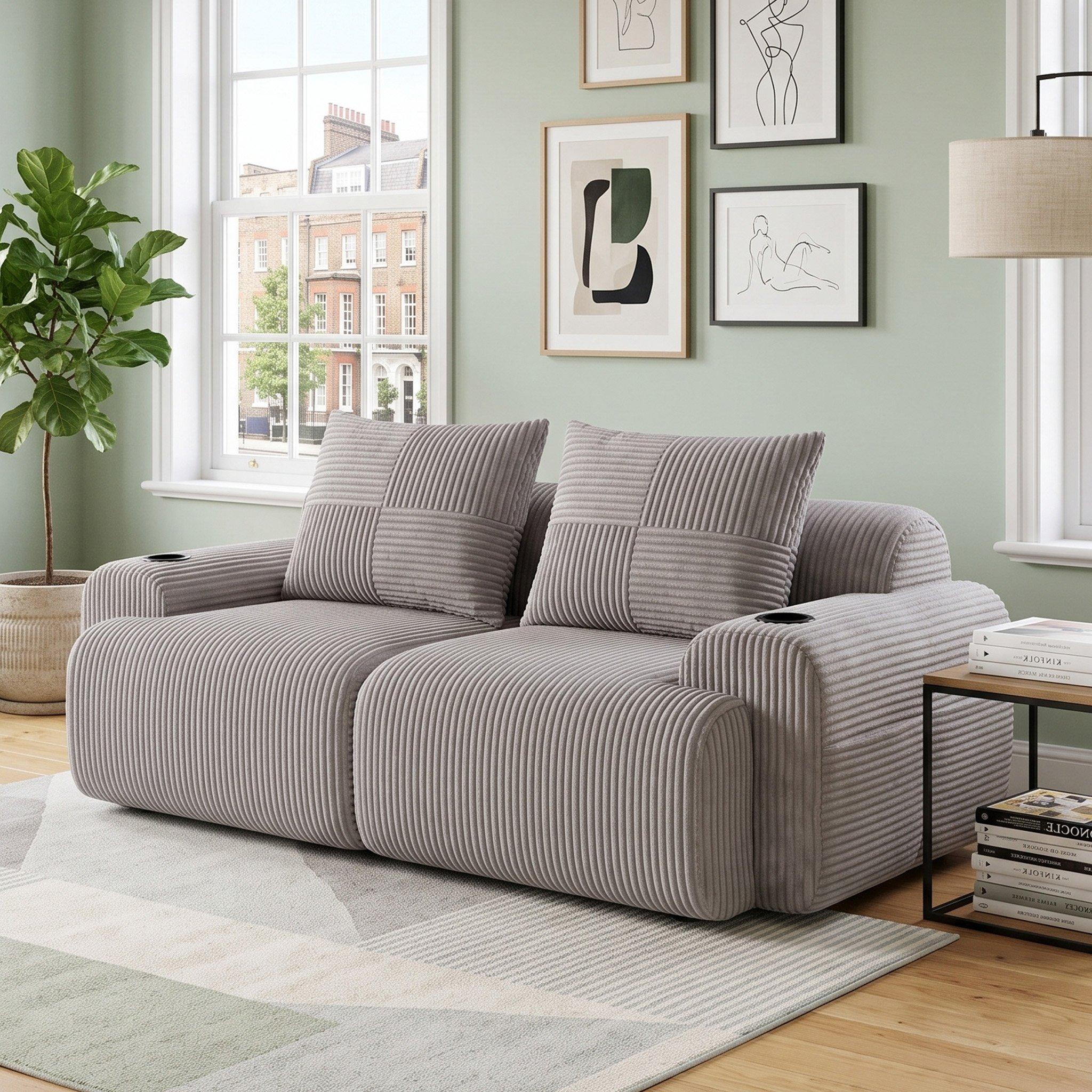 Light Gray - Urban Meuble - Modular Corduroy Sofa - 1