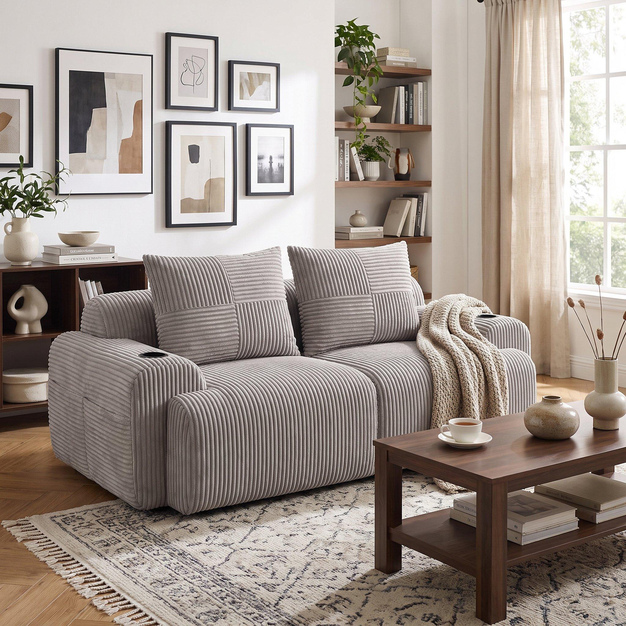 Light Gray - Urban Meuble - Modular Corduroy Sofa - 3