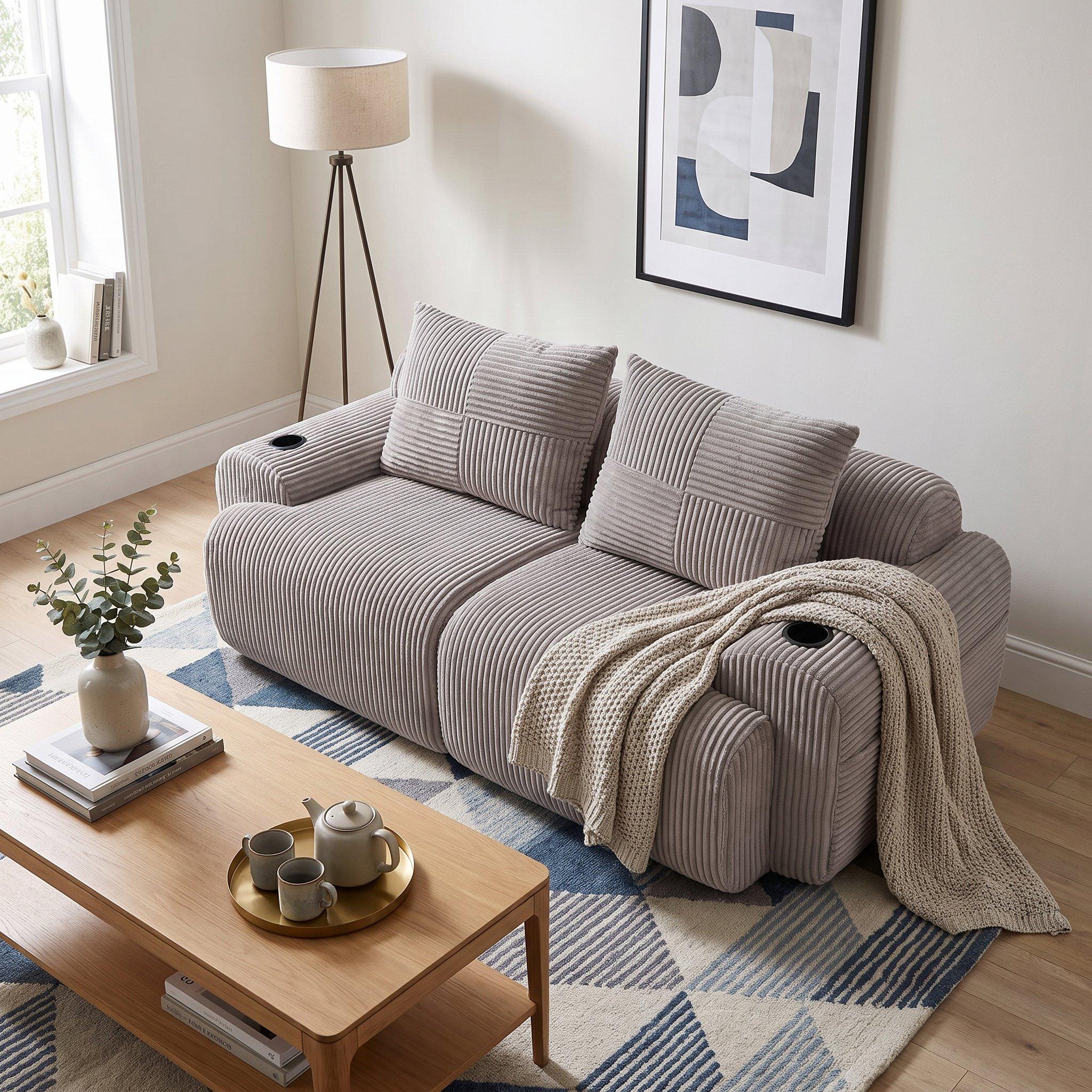 Light Gray - Urban Meuble - Modular Corduroy Sofa - 4