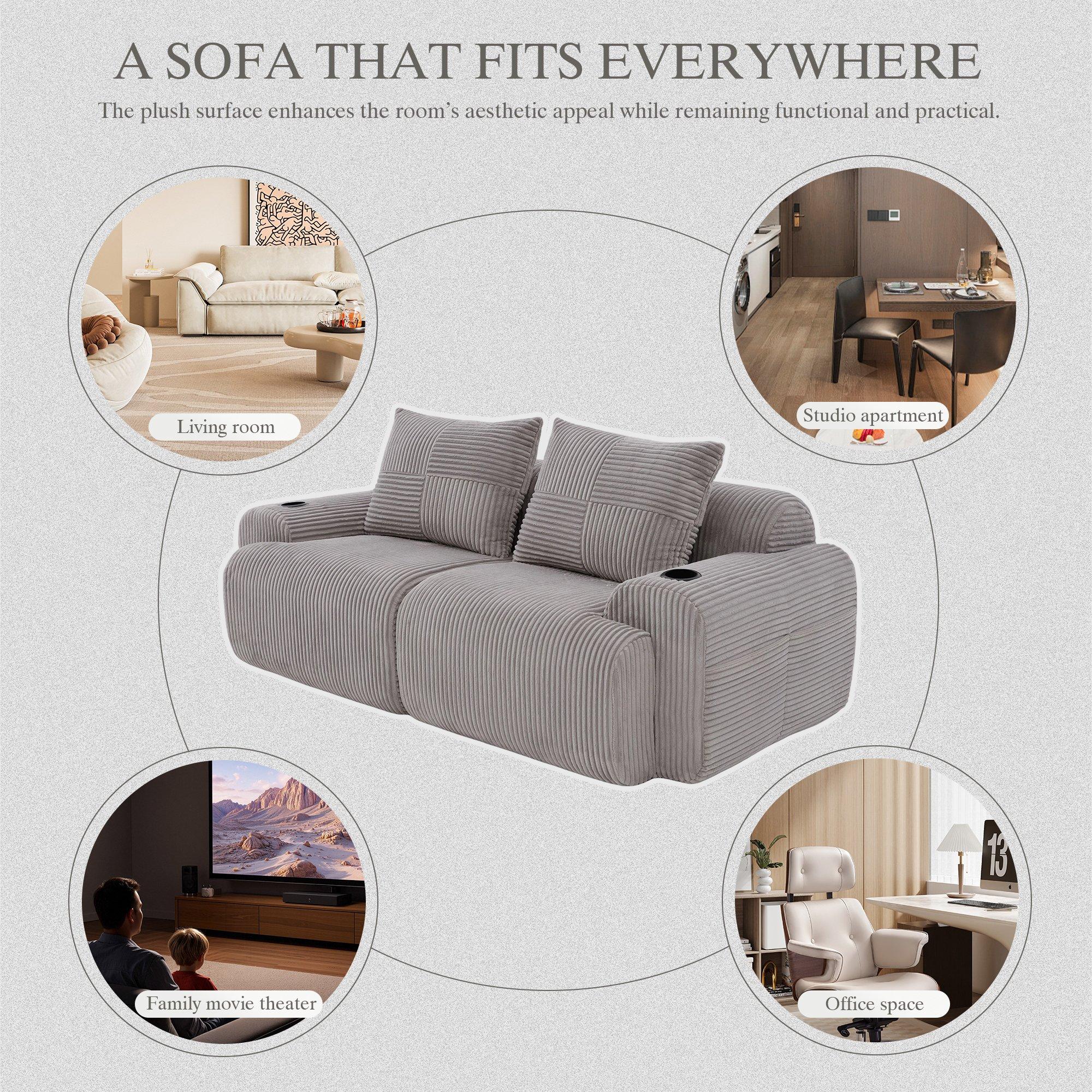 Light Gray - Urban Meuble - Modular Corduroy Sofa - 7