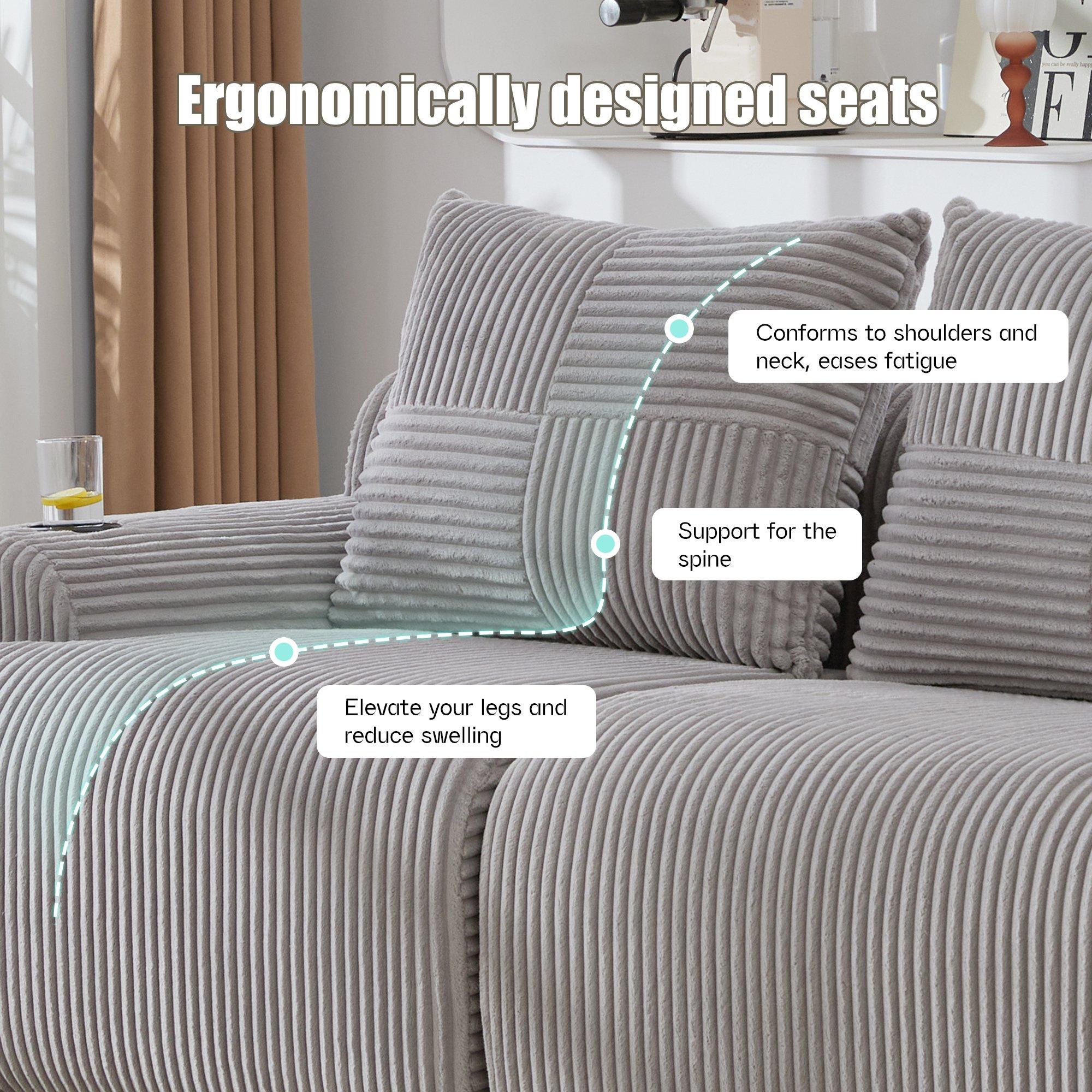 Light Gray - Urban Meuble - Modular Corduroy Sofa - 9