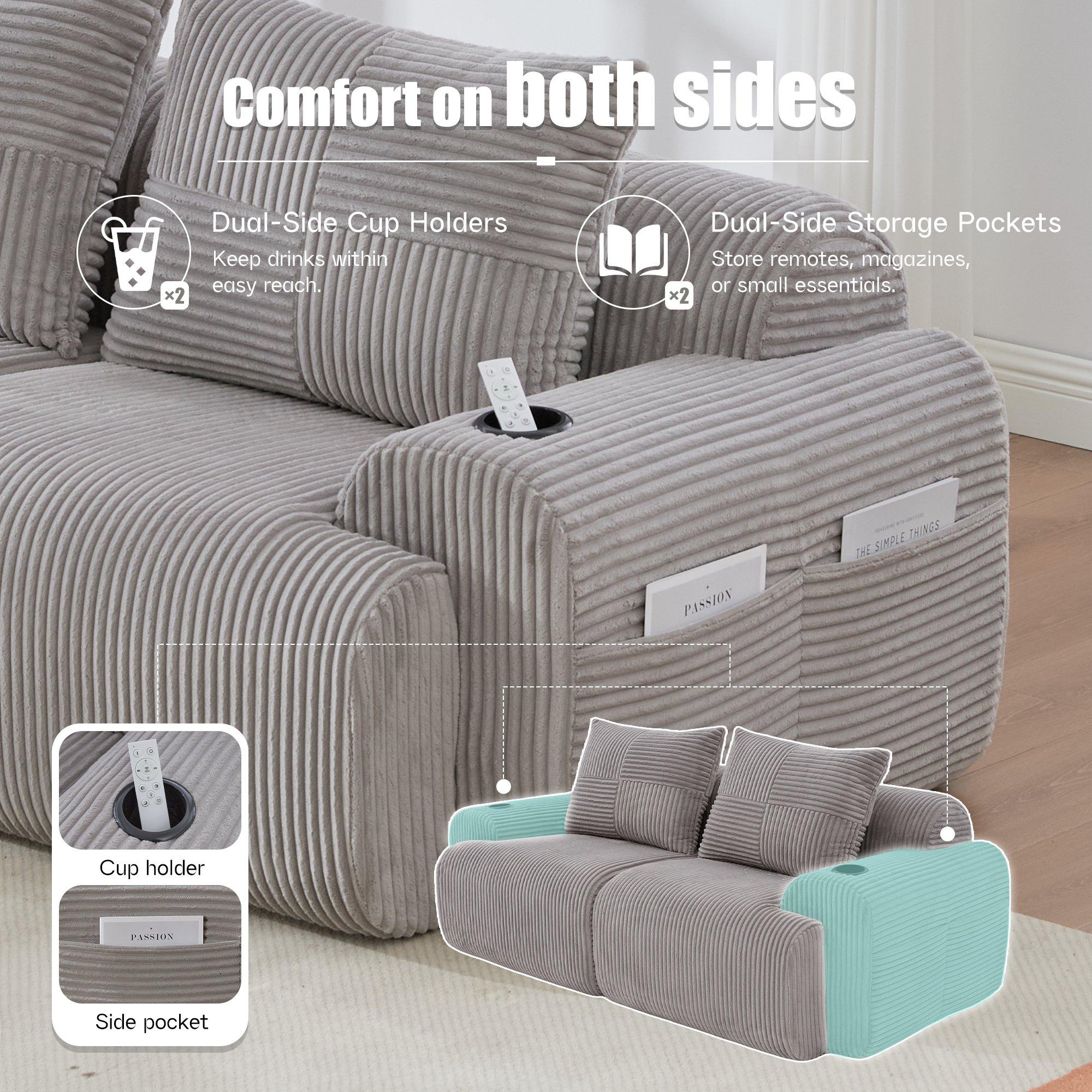 Light Gray - Urban Meuble - Modular Corduroy Sofa - 10