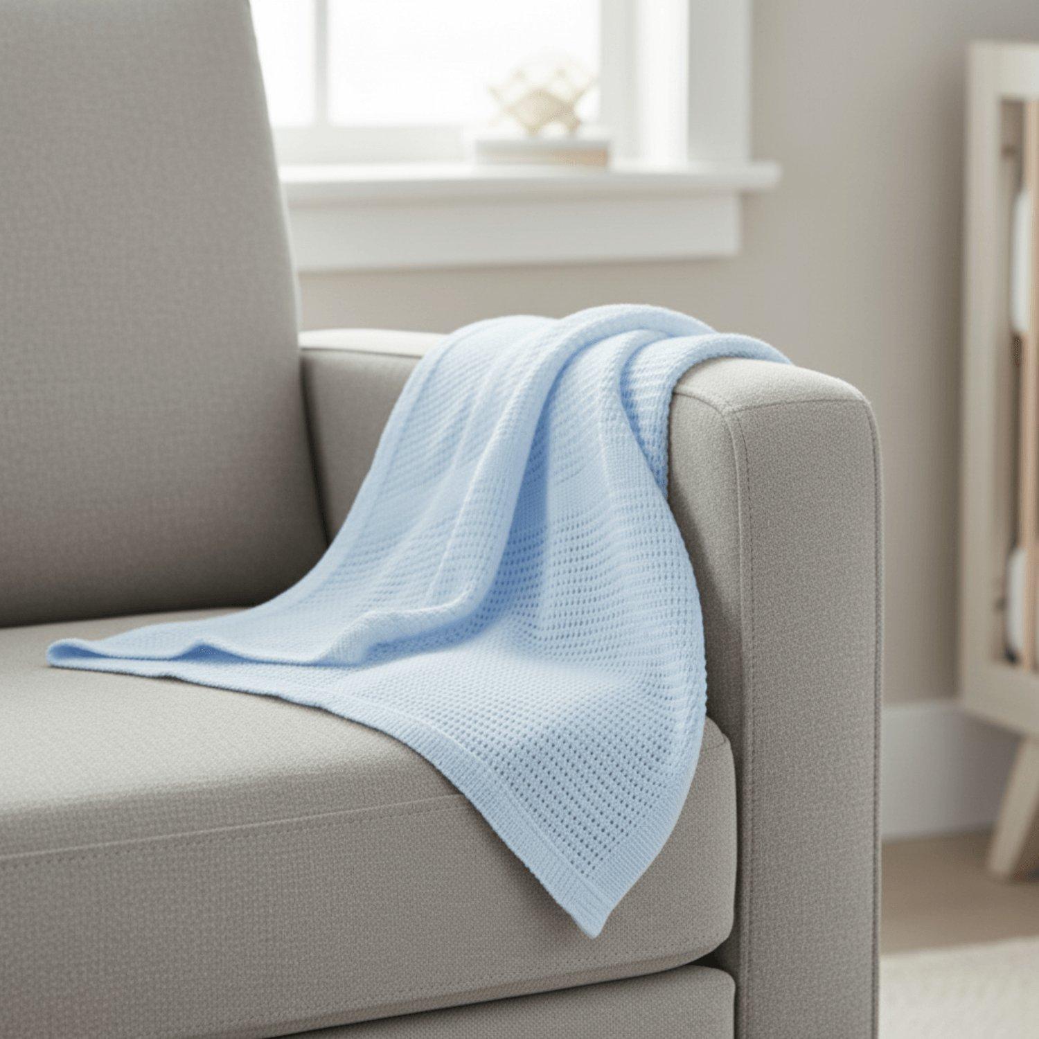 Clair De Lune  Newborn Soft Cotton Cellular Shawl - Blue - Pram