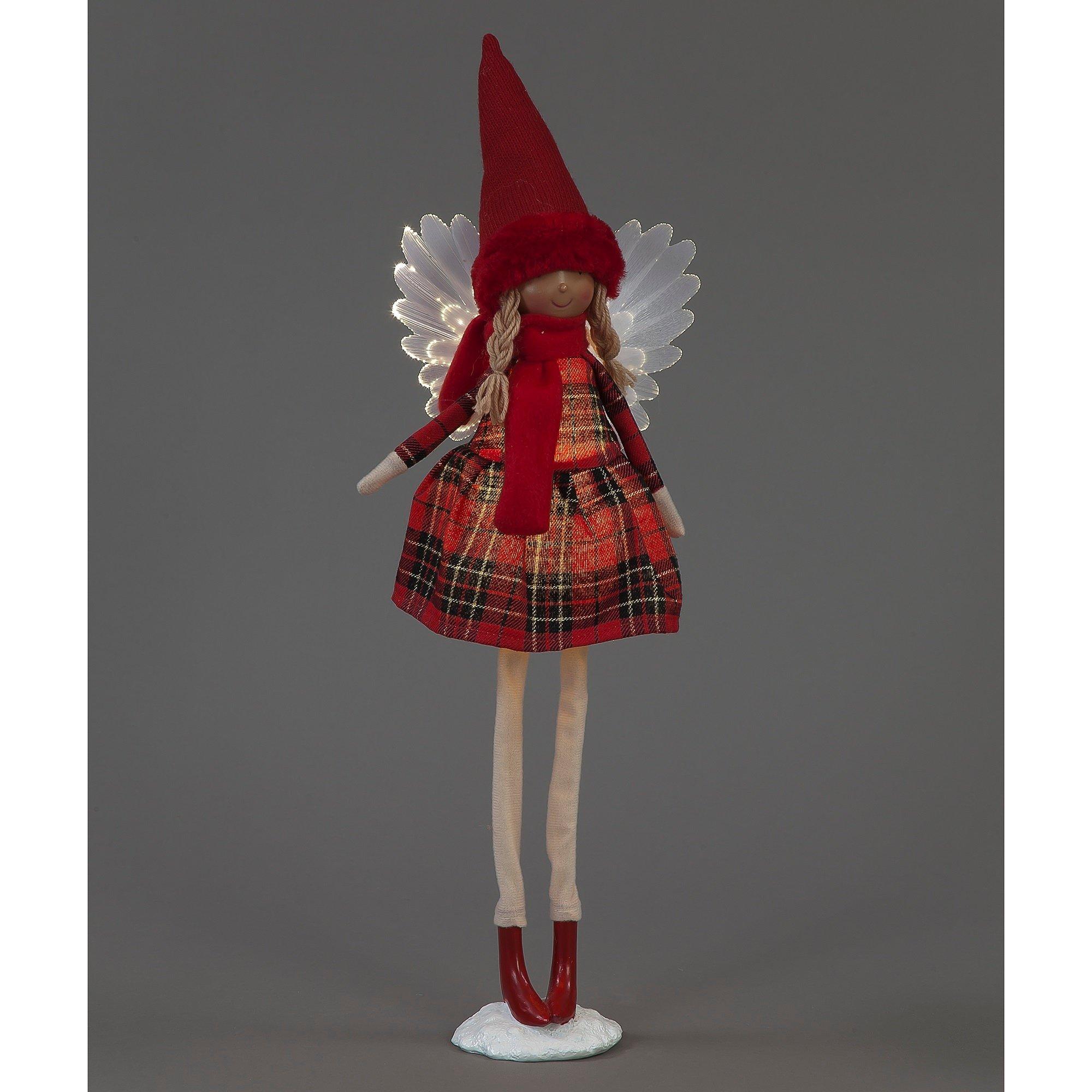 Red - Snowtime - LED Lit 54cm Red Tartan Angel Decoration