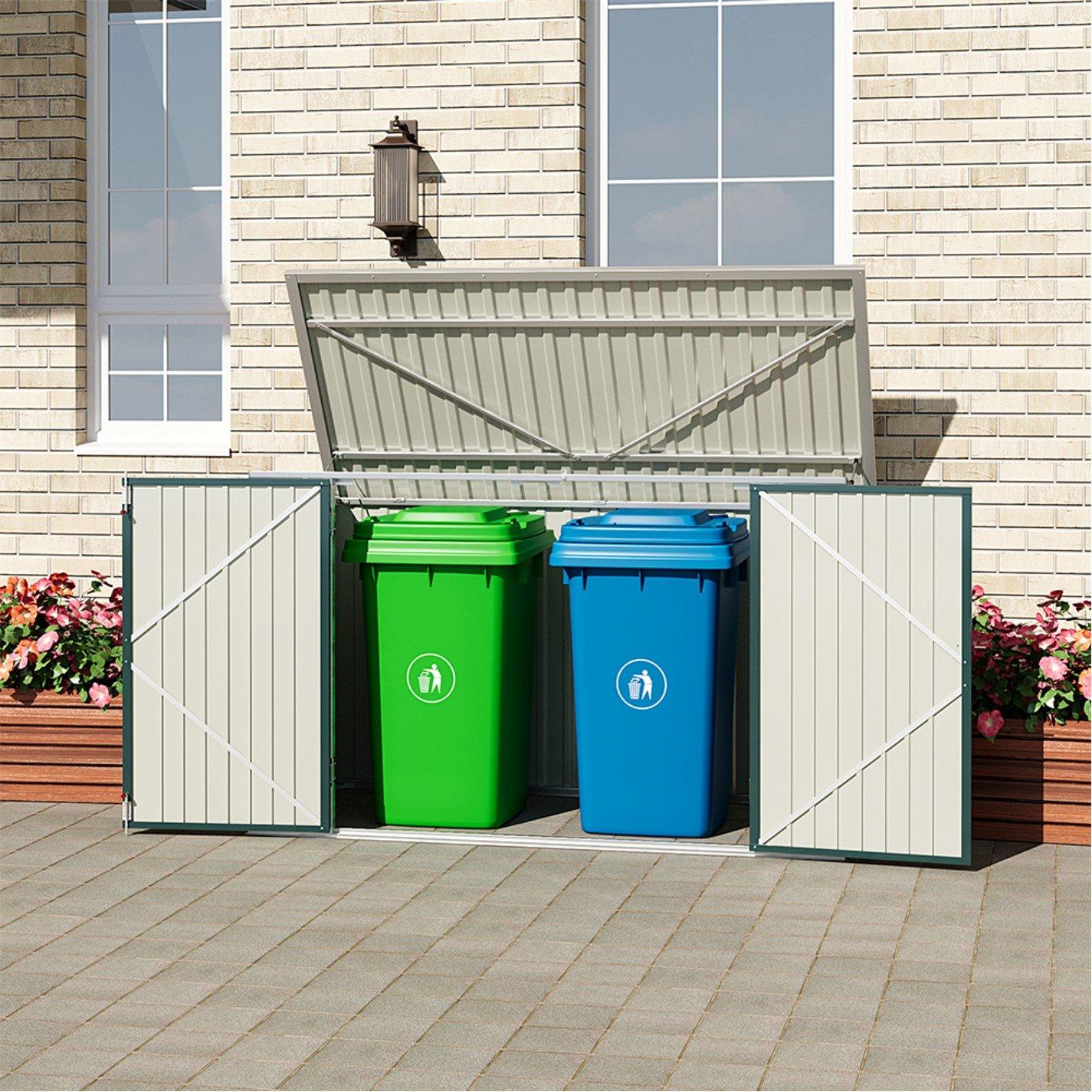 Green - Breeins - Outdoor 7x3Fts Metal Bike Storage Shed, Green - 5