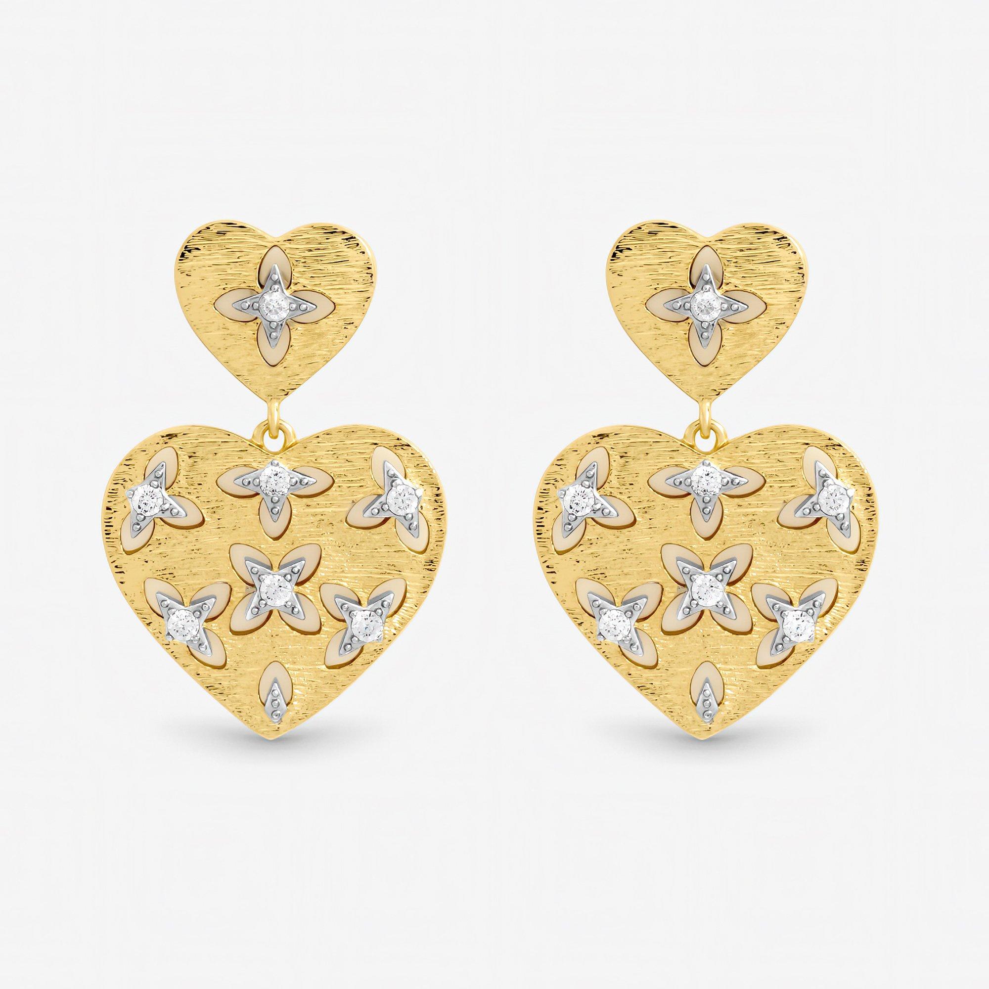 Gold - Jon Richard - Two Tone Clover Cut Out Heart Earrings - 1