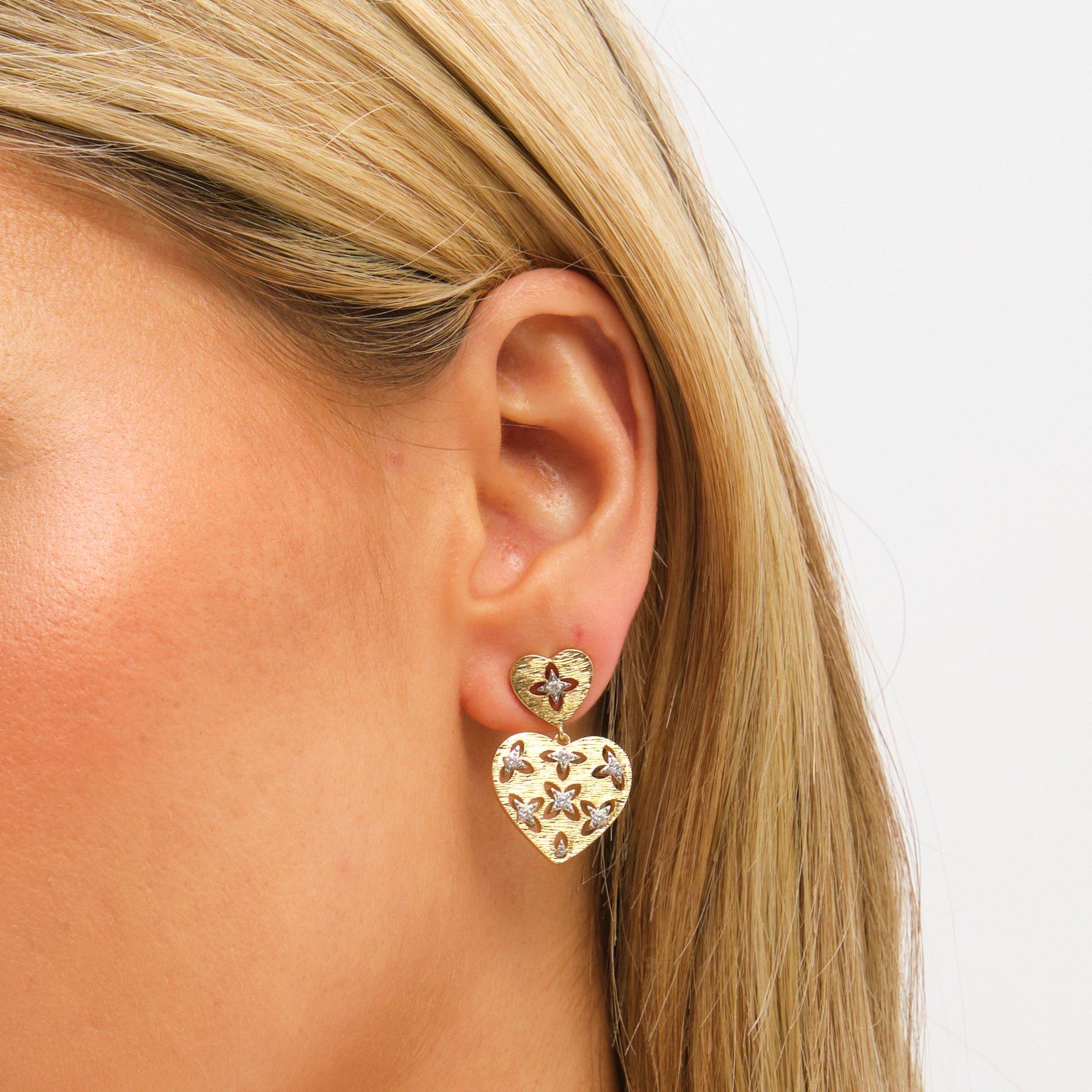 Gold - Jon Richard - Two Tone Clover Cut Out Heart Earrings - 2