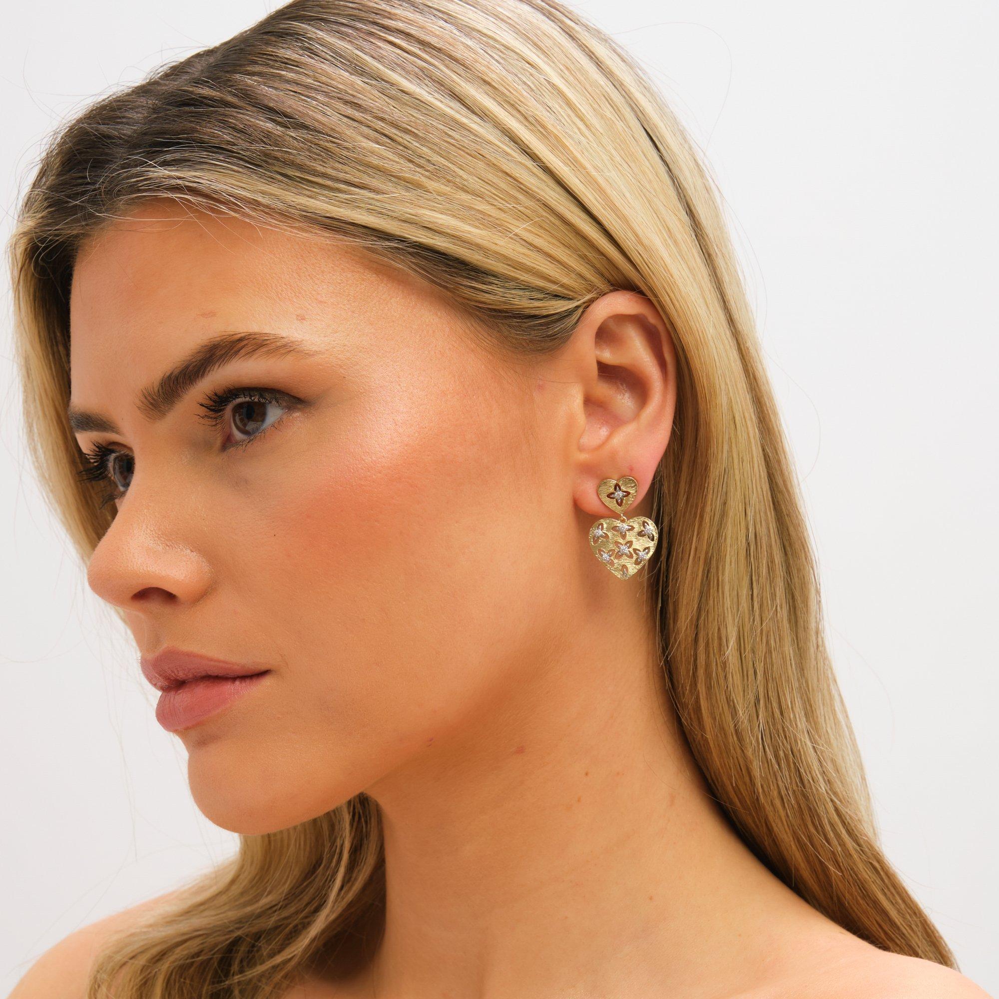 Gold - Jon Richard - Two Tone Clover Cut Out Heart Earrings - 3