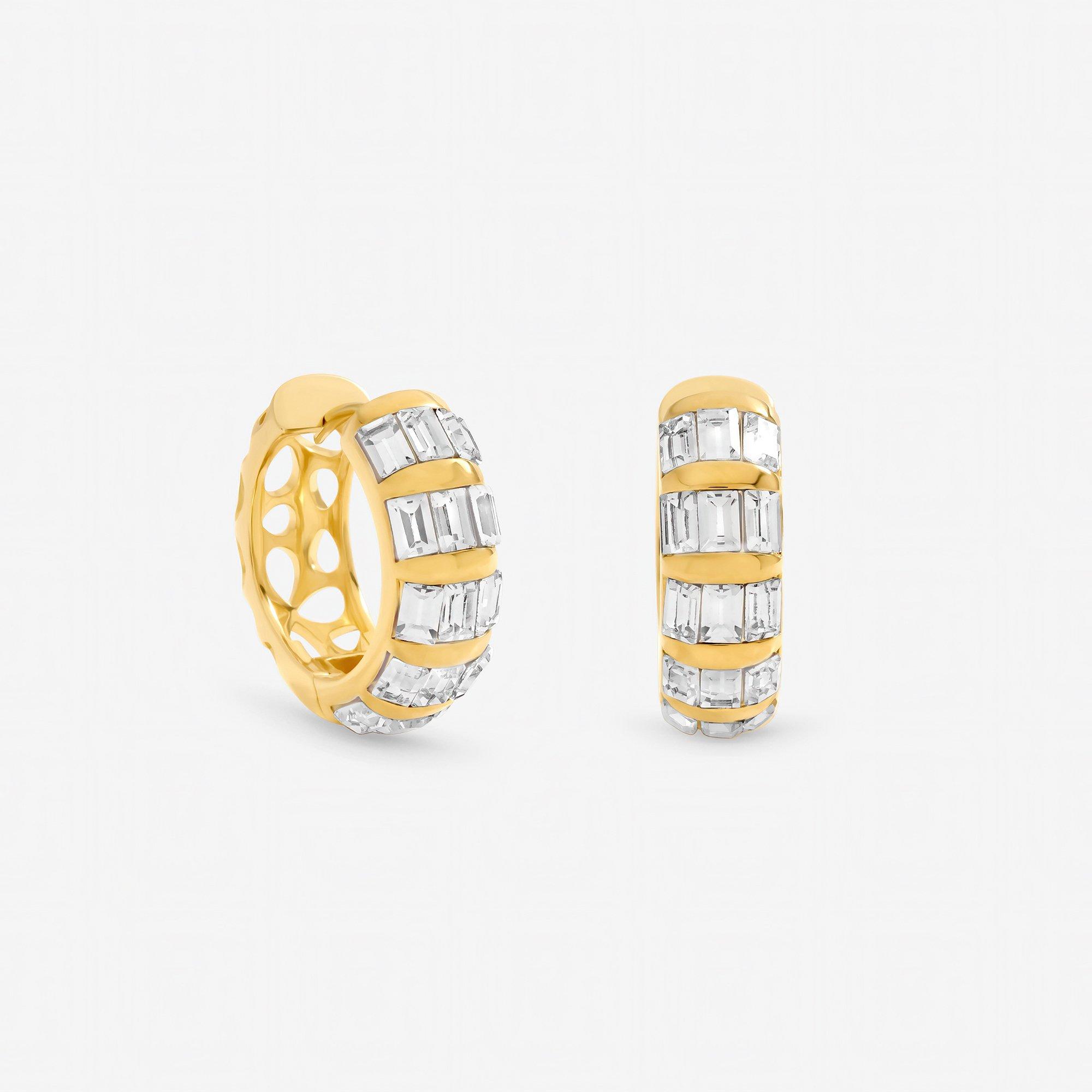 Gold - Jon Richard - Gold Plated and Crystal Baguette Hoops - 1