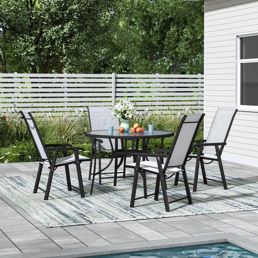 Black - Breeins - Outdoor Tempered Outdoor Table with 4 Chairs - 1