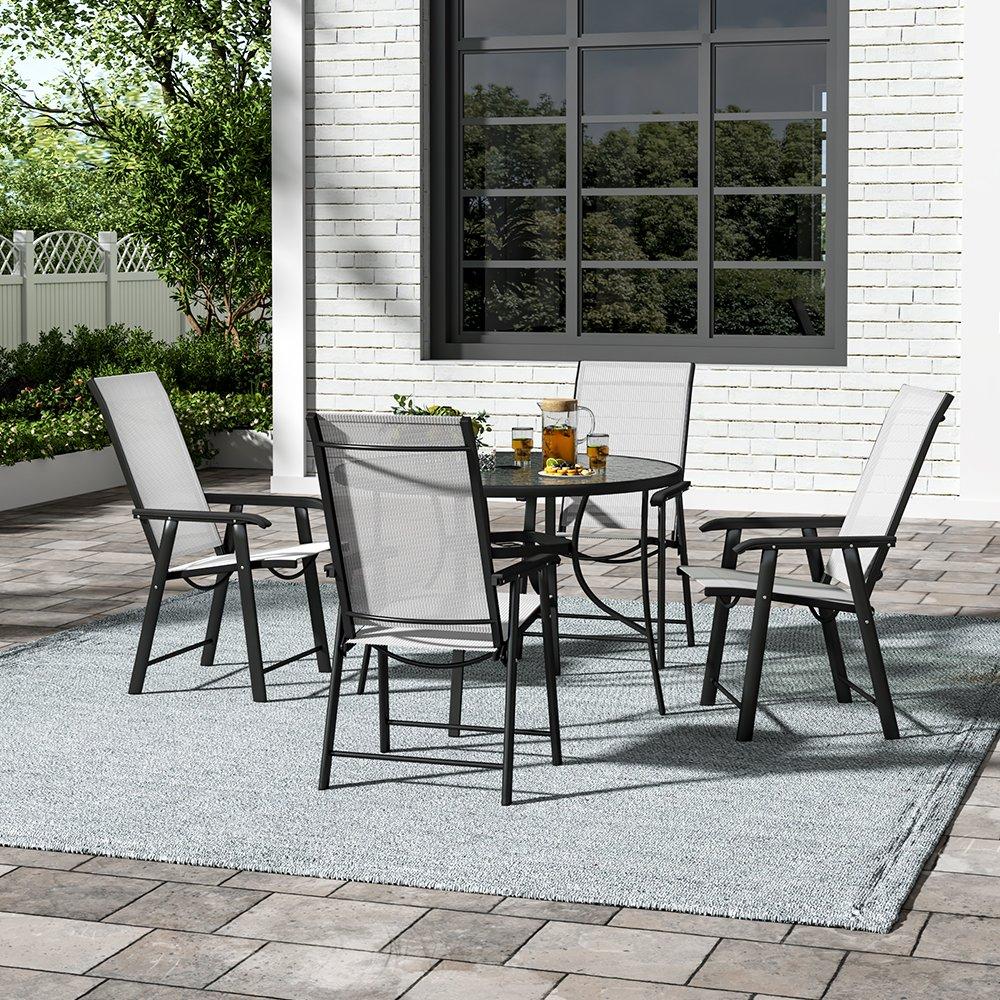 Black - Breeins - Outdoor Tempered Outdoor Table with 4 Chairs - 2