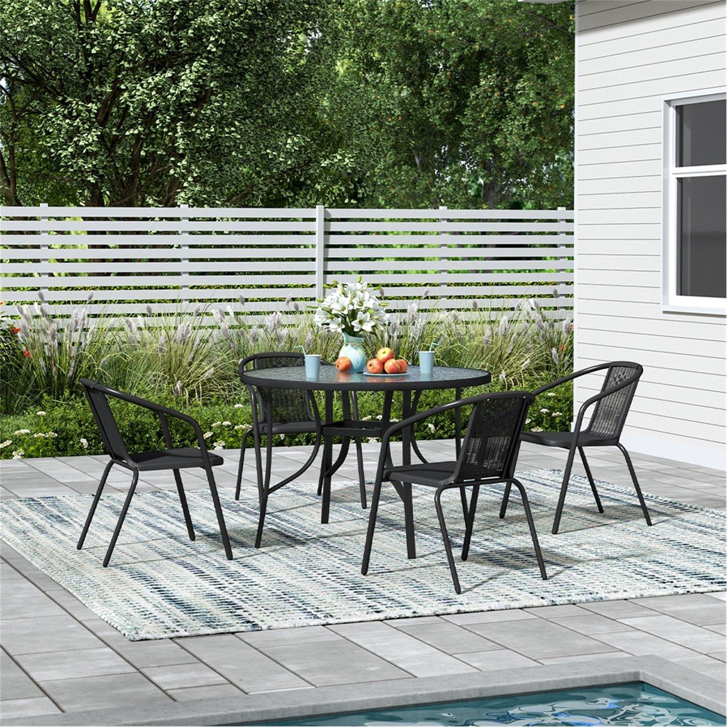 Black - Breeins - Tempered Glass Outdoor Table with 4 Rattan Chairs - 2