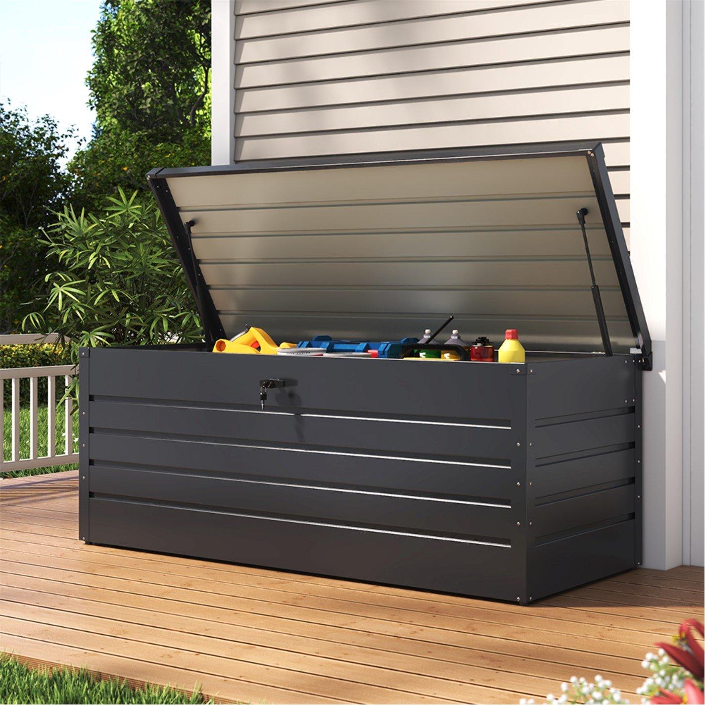 Anthracite - Breeins - 600L Metal Garden Storage Deck Box, Anthracite - 4