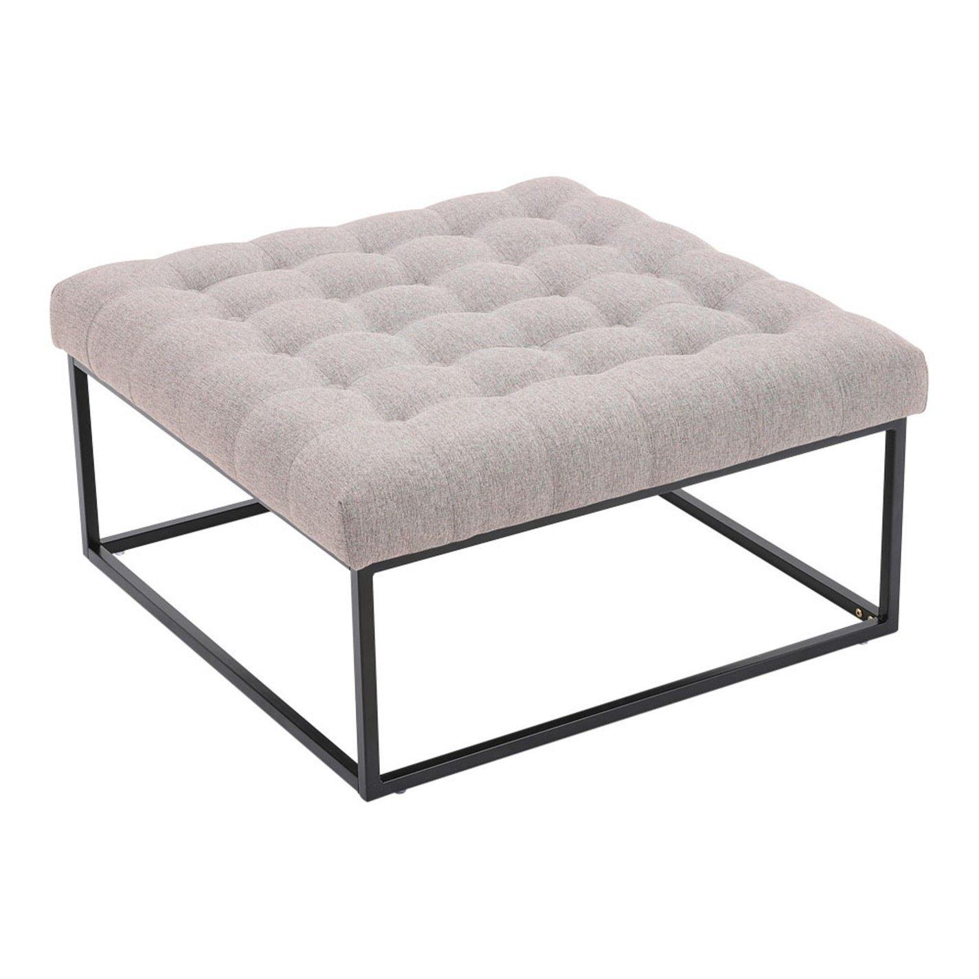 Beige - Kabinet UK - Large Square Linen Tufted Footstool Beige - 2