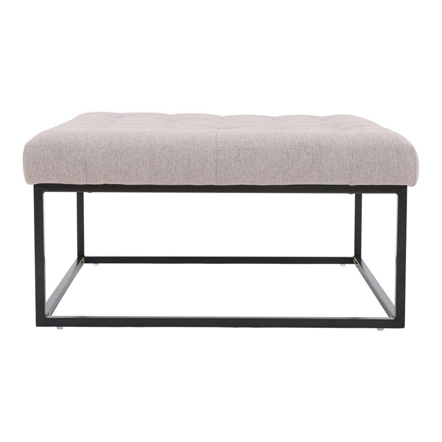 Beige - Kabinet UK - Large Square Linen Tufted Footstool Beige - 3