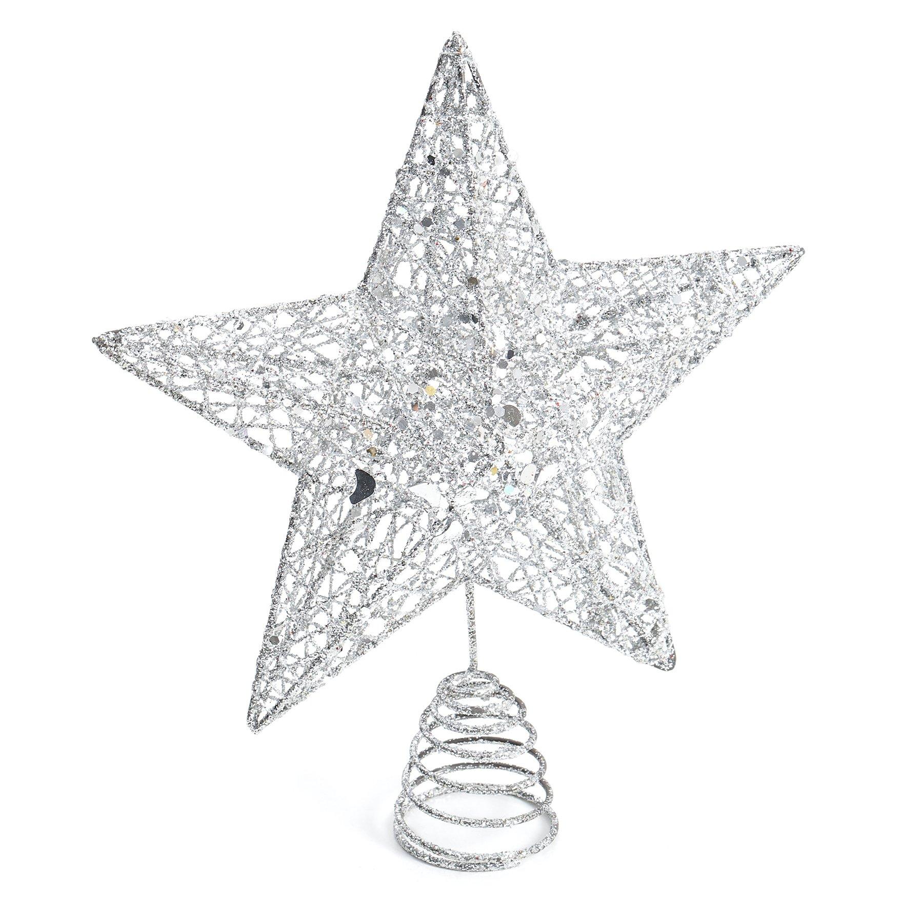 Silver - LIFE IDEAS - Star Sequins Tree Topper with LED Lights - 3