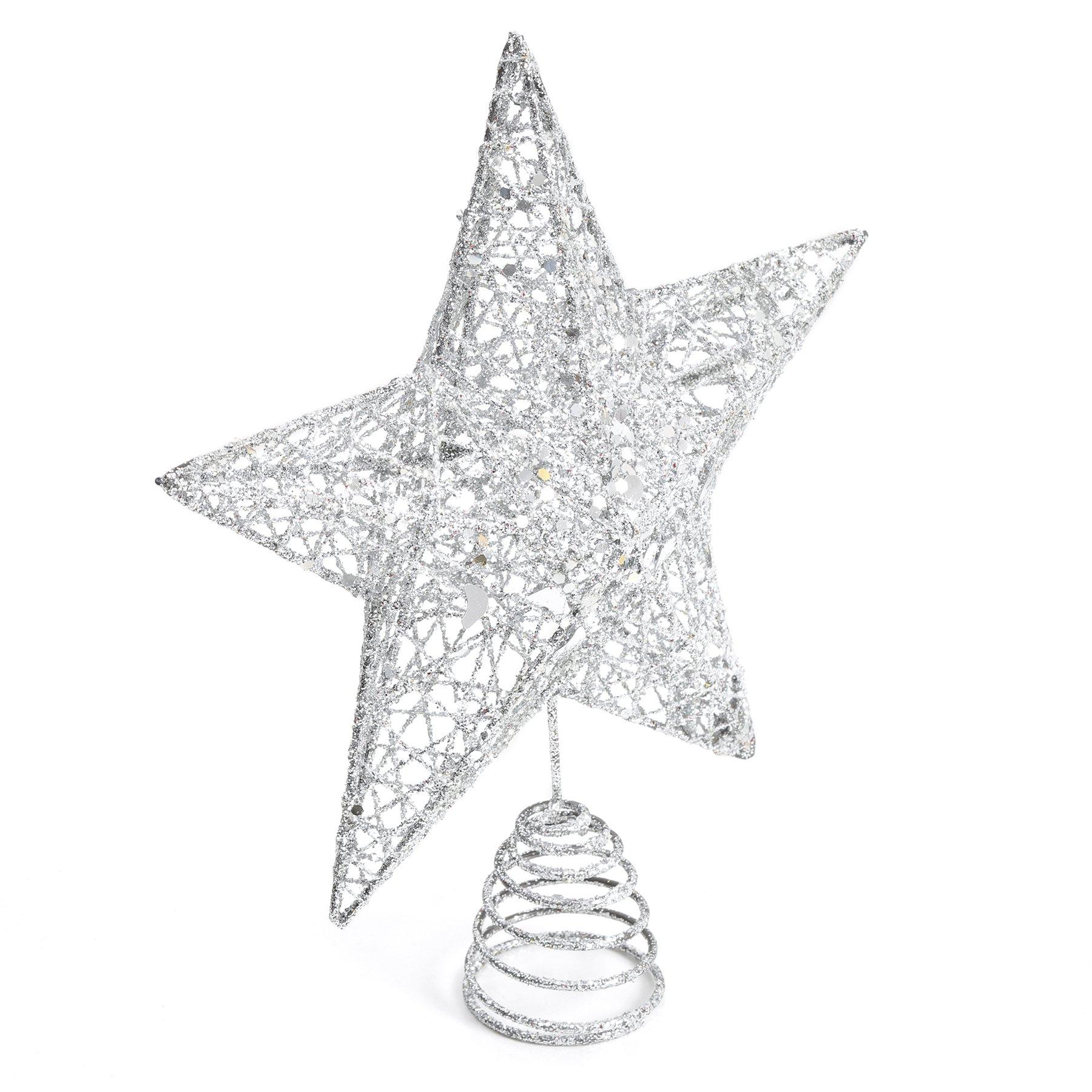 Silver - LIFE IDEAS - Star Sequins Tree Topper with LED Lights - 4