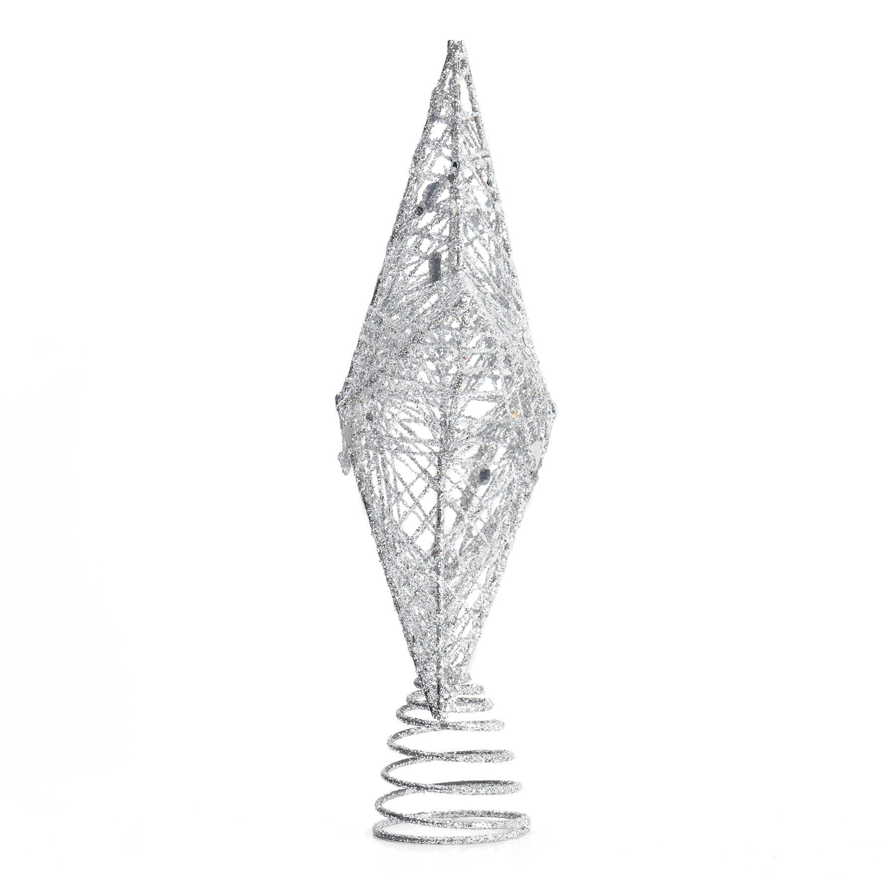 Silver - LIFE IDEAS - Star Sequins Tree Topper with LED Lights - 5