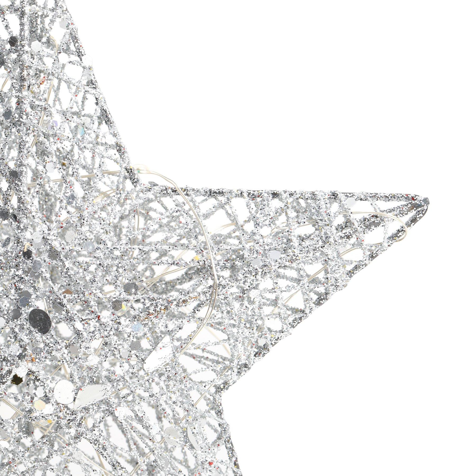 Silver - LIFE IDEAS - Star Sequins Tree Topper with LED Lights - 6
