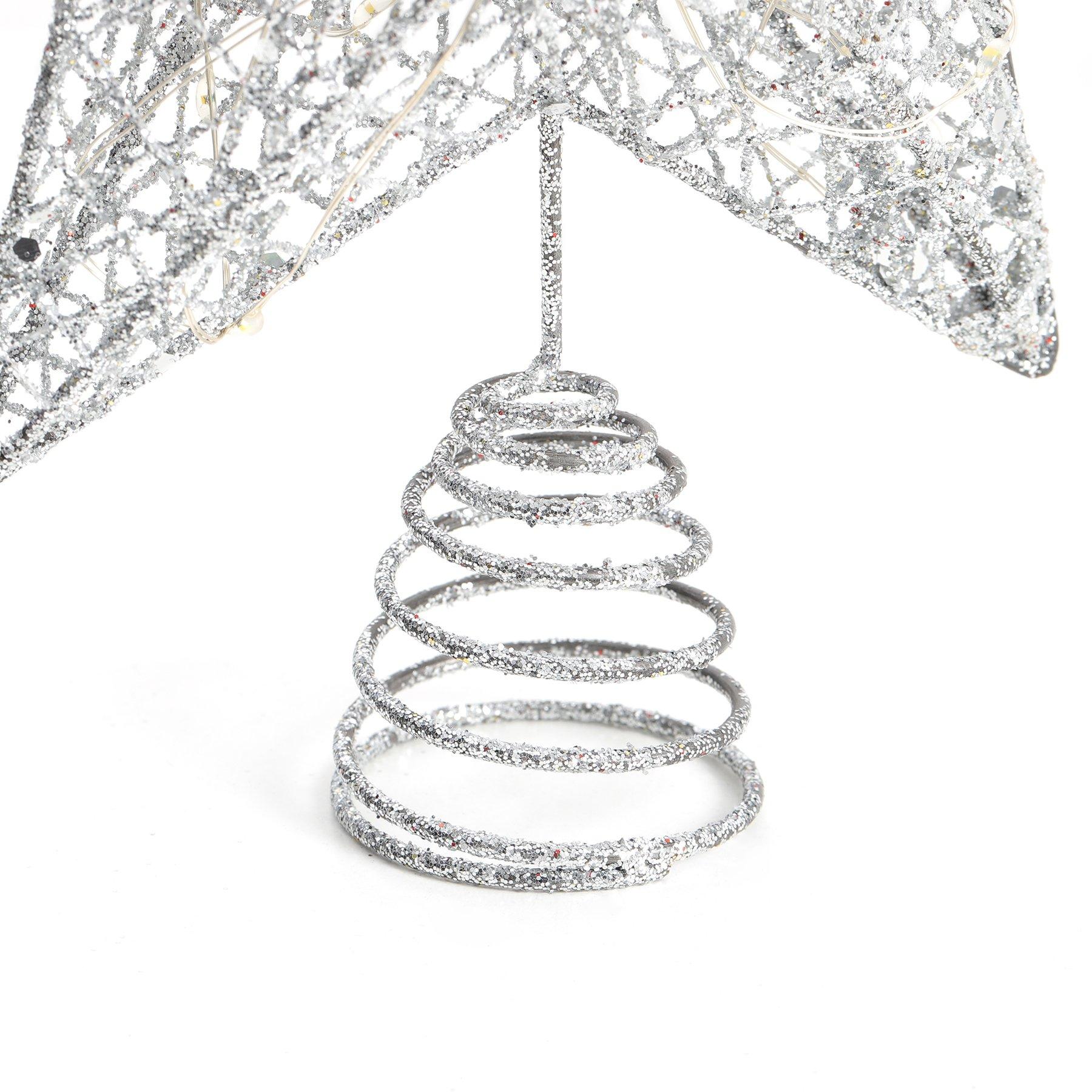 Silver - LIFE IDEAS - Star Sequins Tree Topper with LED Lights - 7