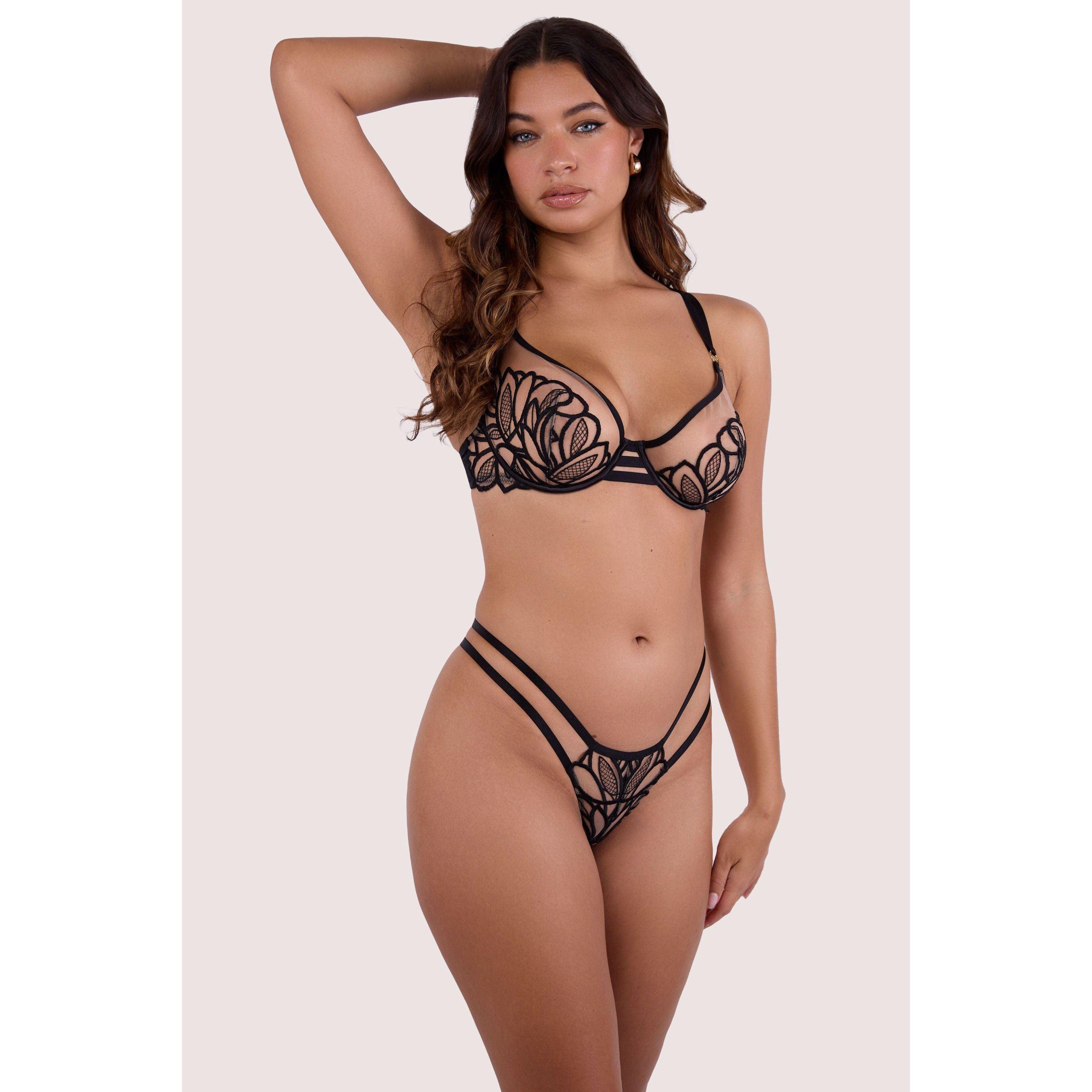 Black - Wolf and Whistle - Lilith Black Graphic Embroidery Bra - 3