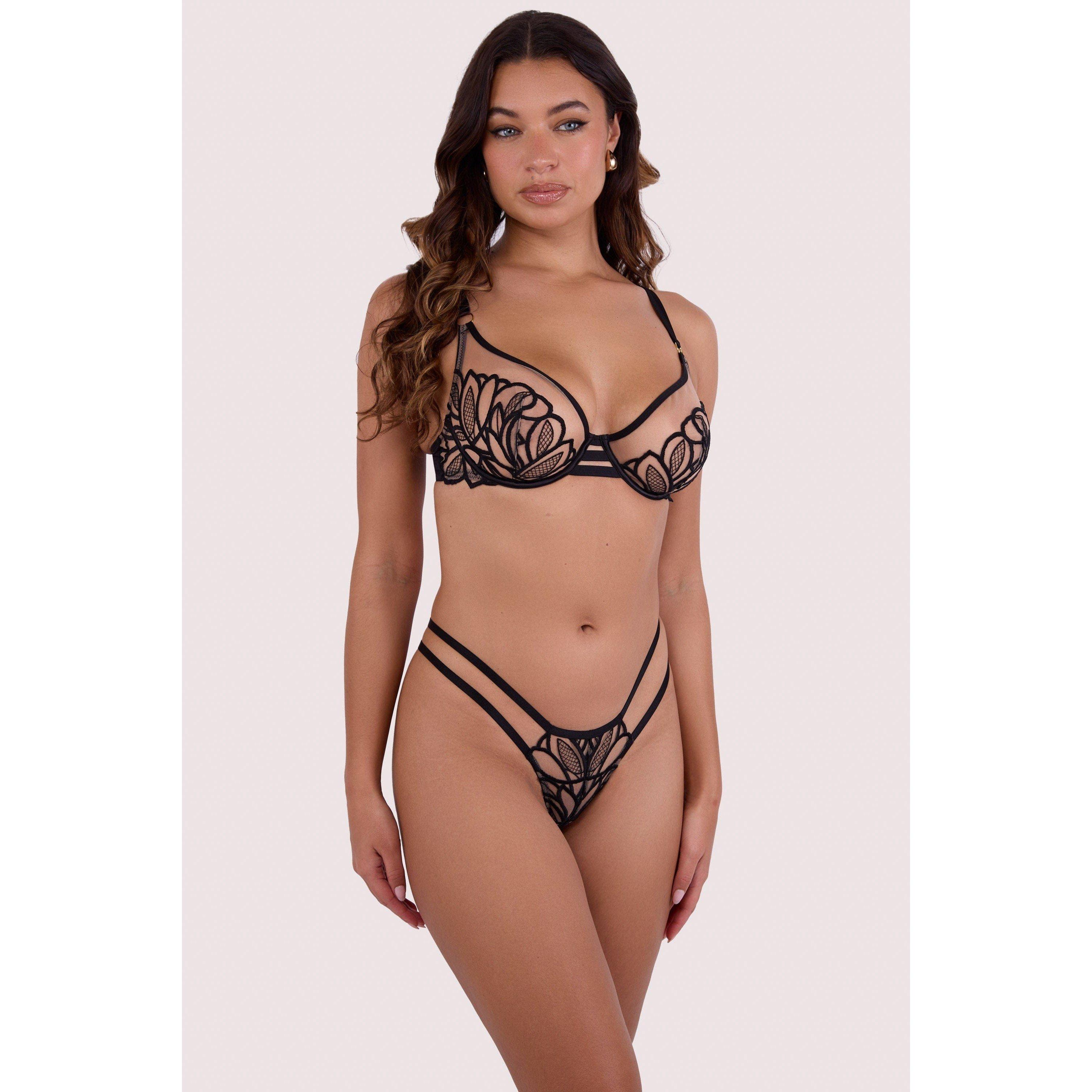 Black - Wolf and Whistle - Lilith Black Graphic Embroidery Thong - 3