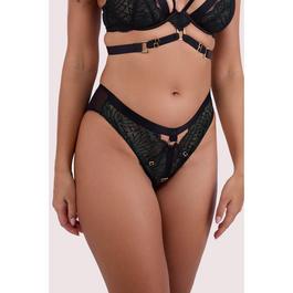 Playful Promises Tabitha Dark Green Wet-Look Lace High Waist Brief