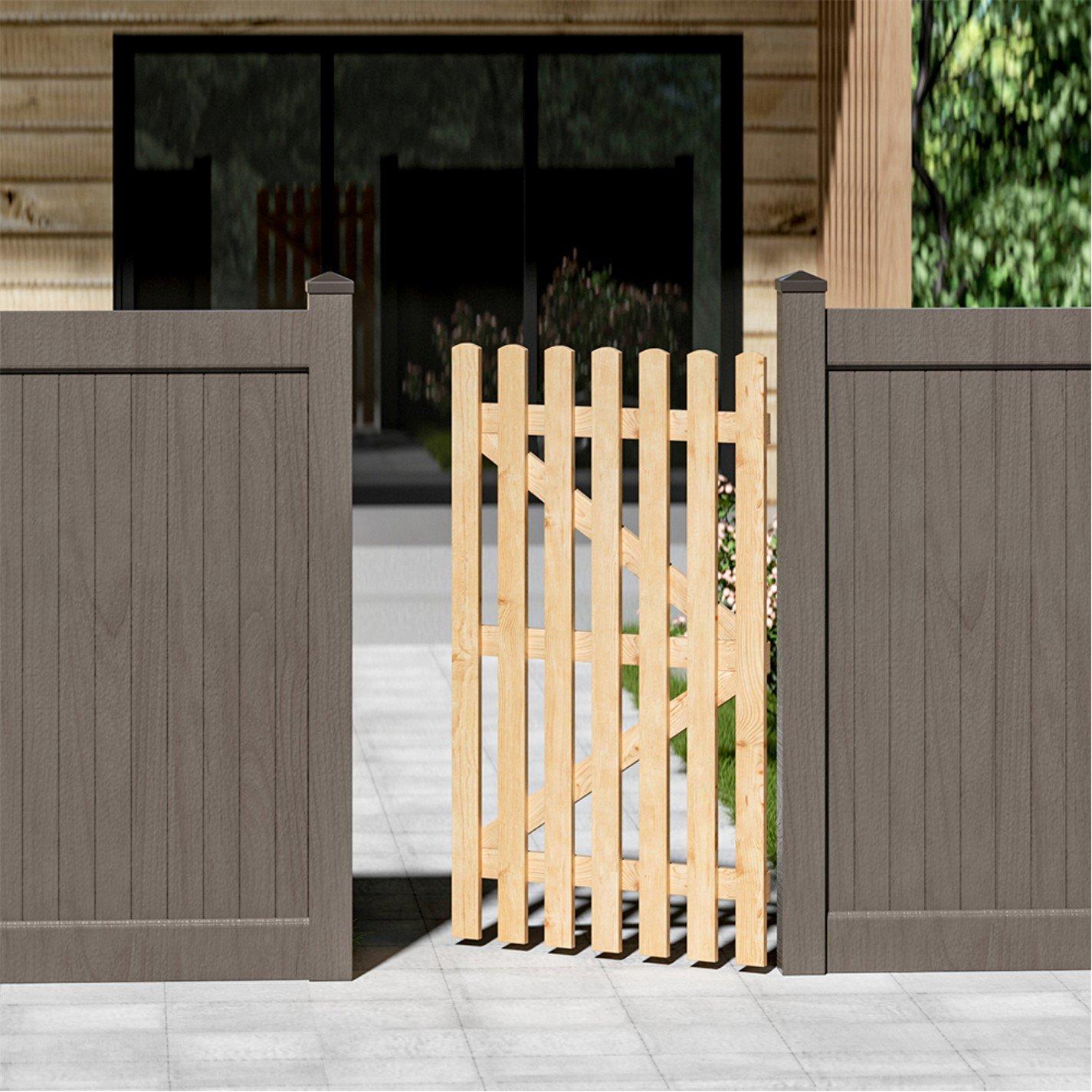 Brown - Breeins - 150cm H Garden Wood Fence Gate with Latch Brown - 1