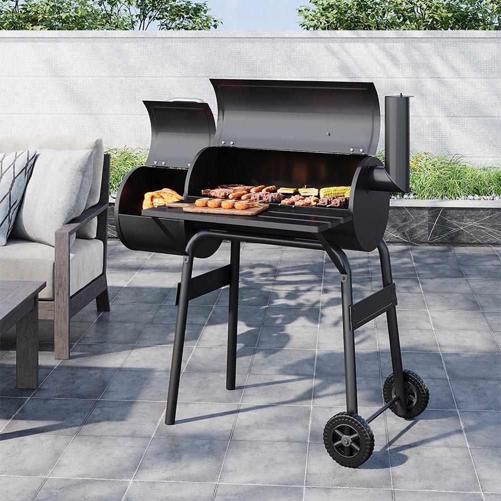 Black - Breeins - Outdoor Charcoal BBQ Grill with Trolley Black - 1