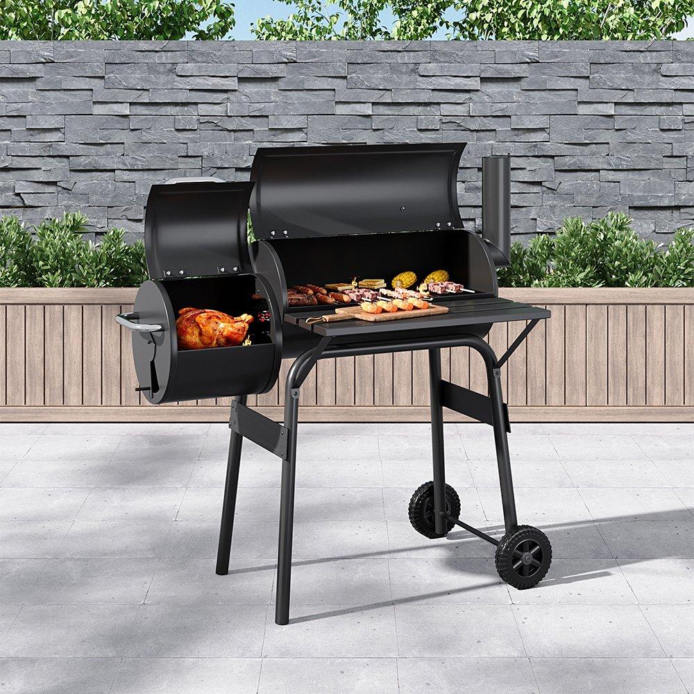 Black - Breeins - Outdoor Charcoal BBQ Grill with Trolley Black - 2
