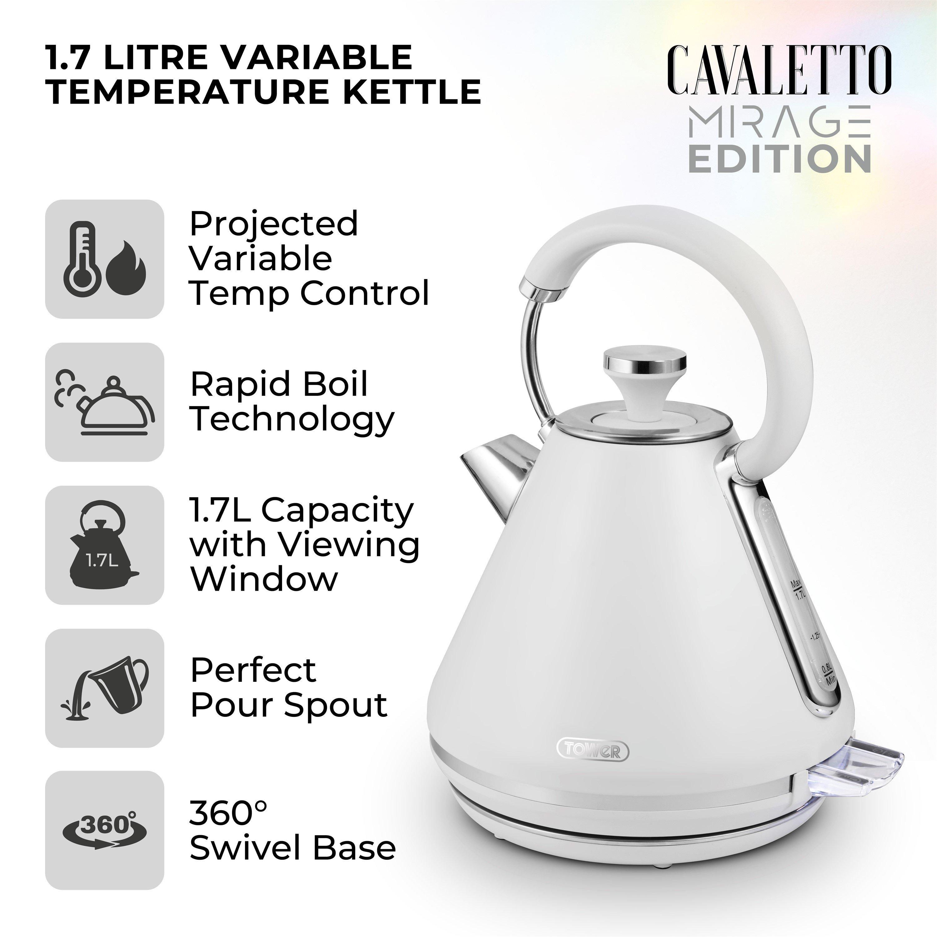White - Tower - Mirage 1.7L Variable kettle White with Chrome trim - 2