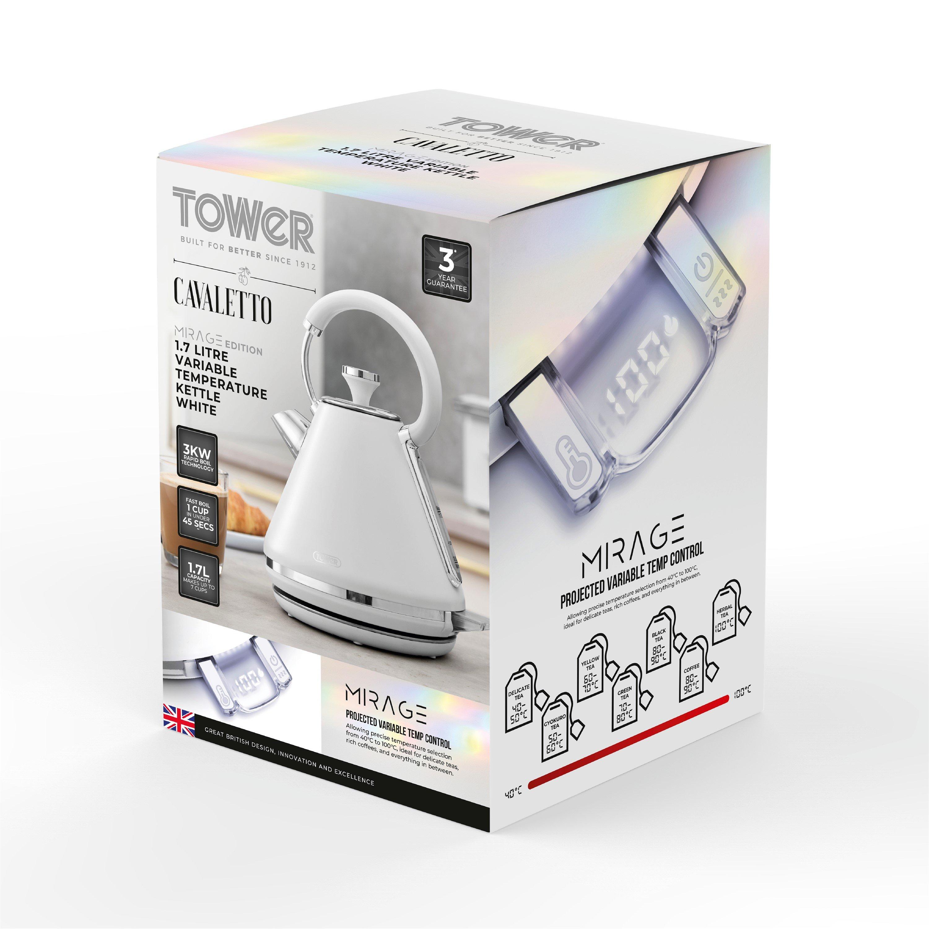 White - Tower - Mirage 1.7L Variable kettle White with Chrome trim - 9