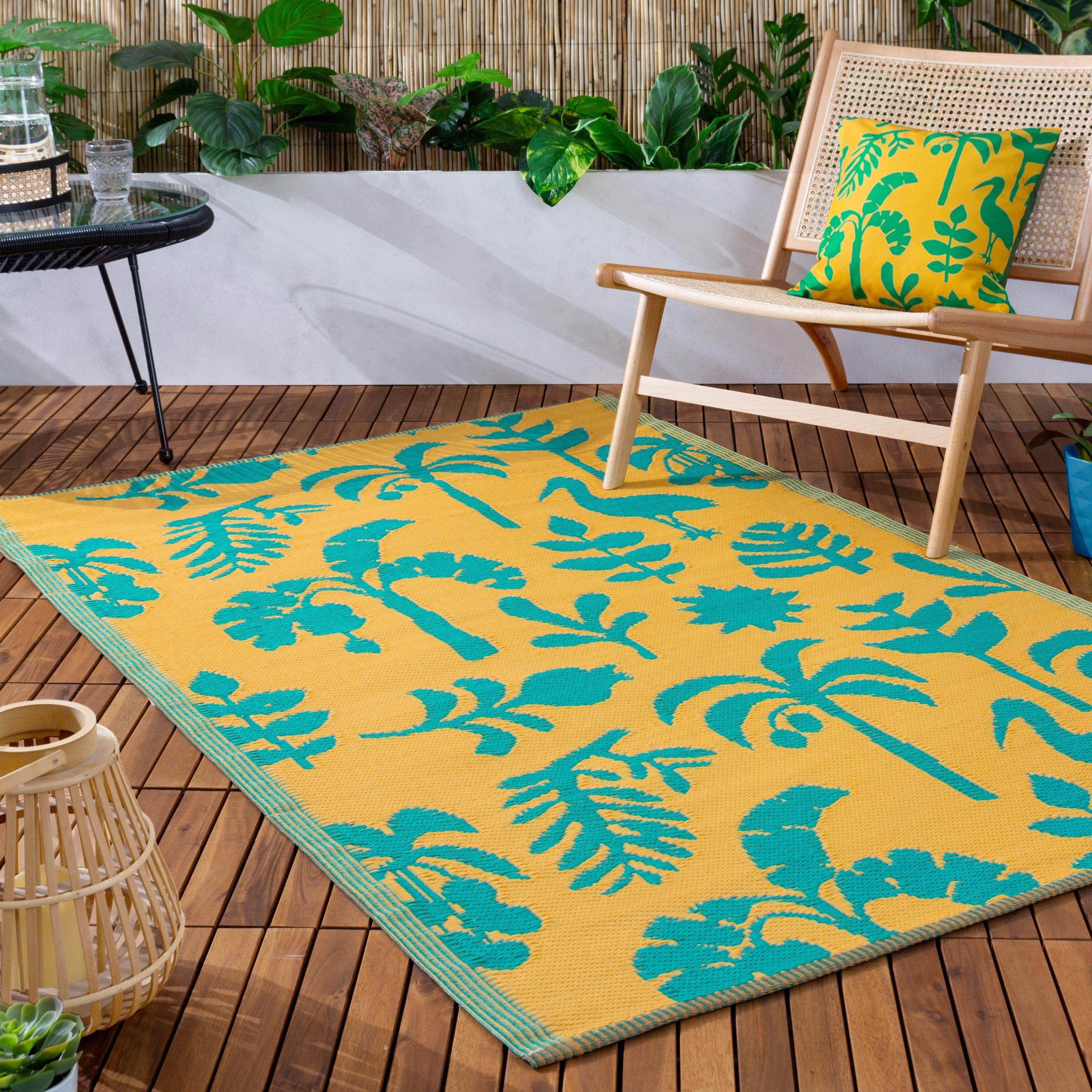 Furn.  Marula Outdoor/Indoor 100% Recycled Outdoor Rug - Yellow/Teal - 120 x 180c