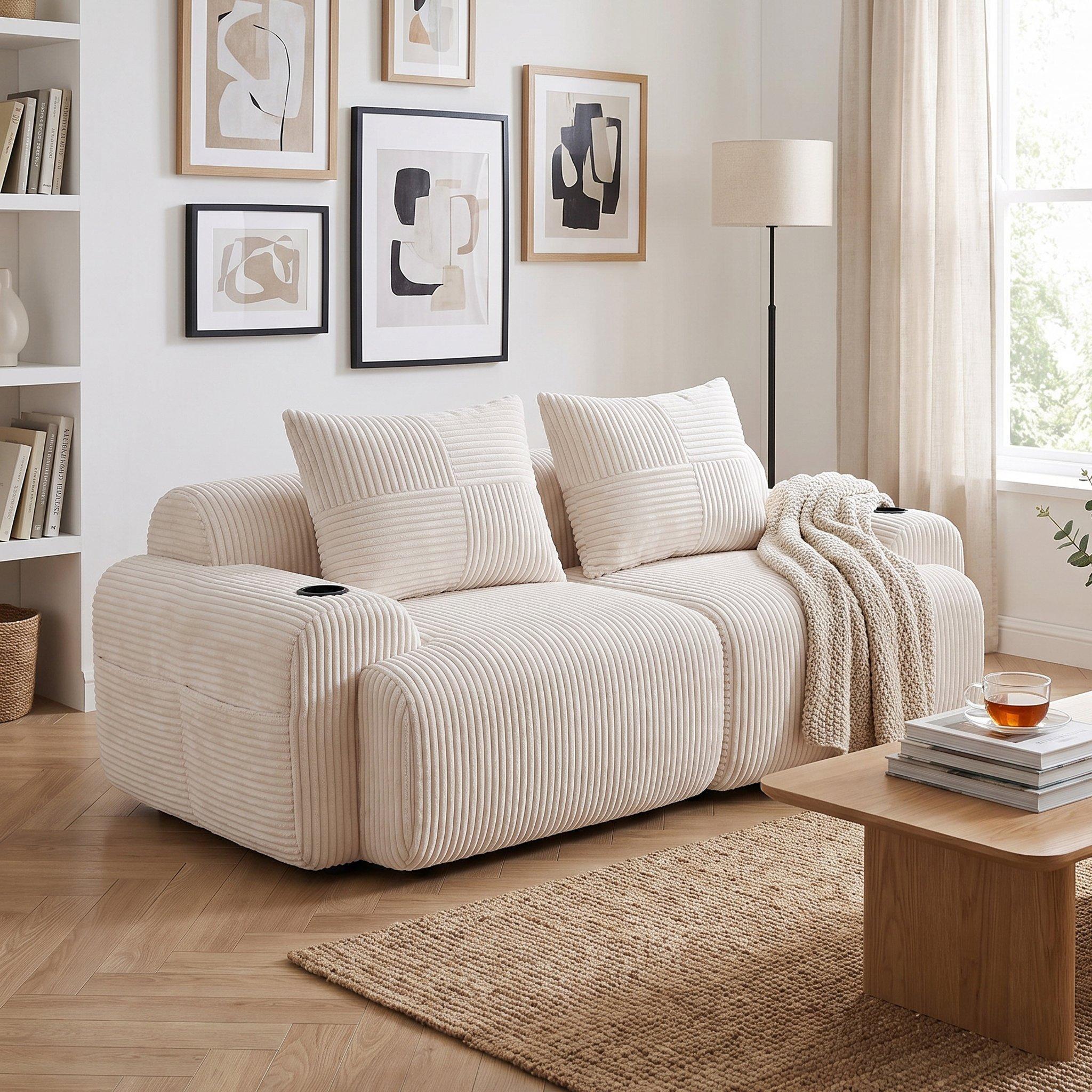 Beige - Urban Meuble - Modular Corduroy Sofa - 3