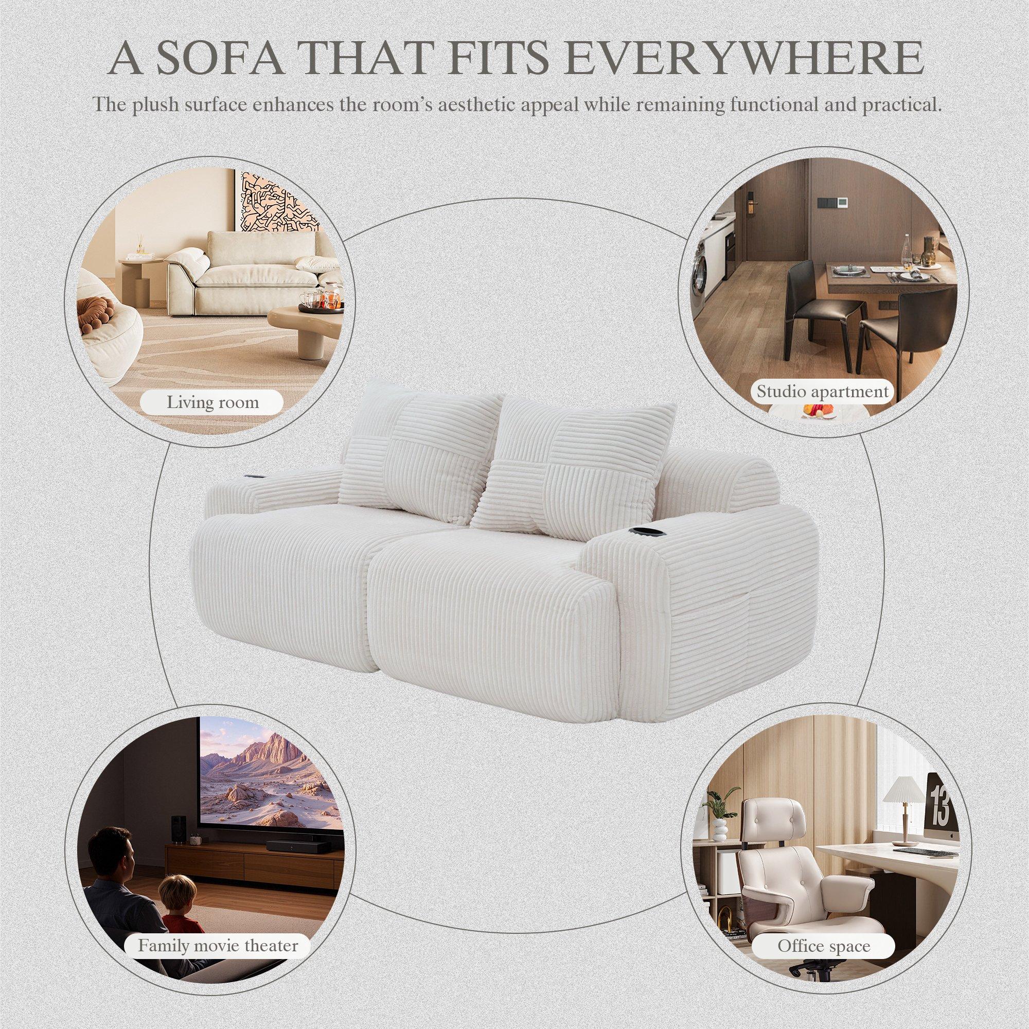 Beige - Urban Meuble - Modular Corduroy Sofa - 7