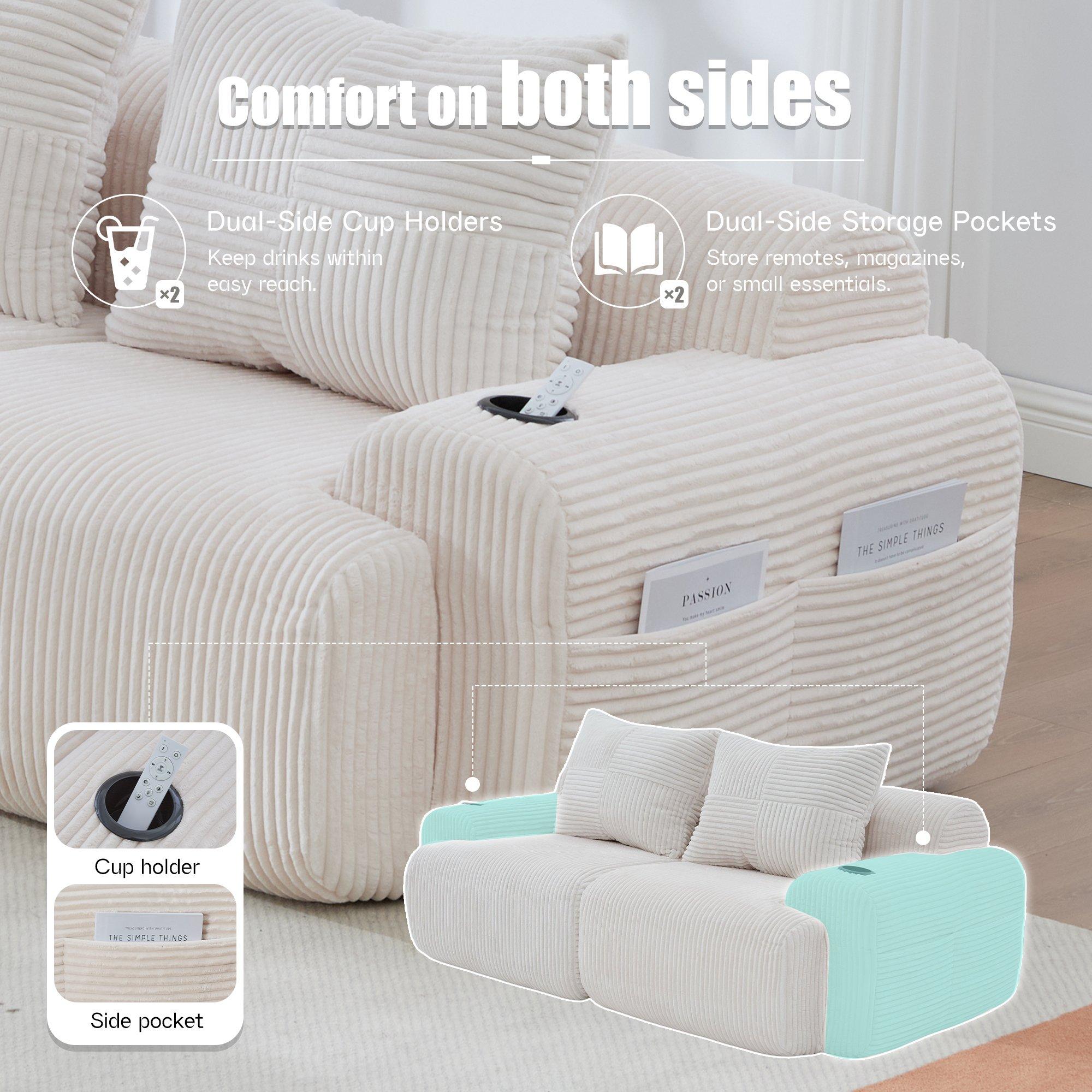 Beige - Urban Meuble - Modular Corduroy Sofa - 10