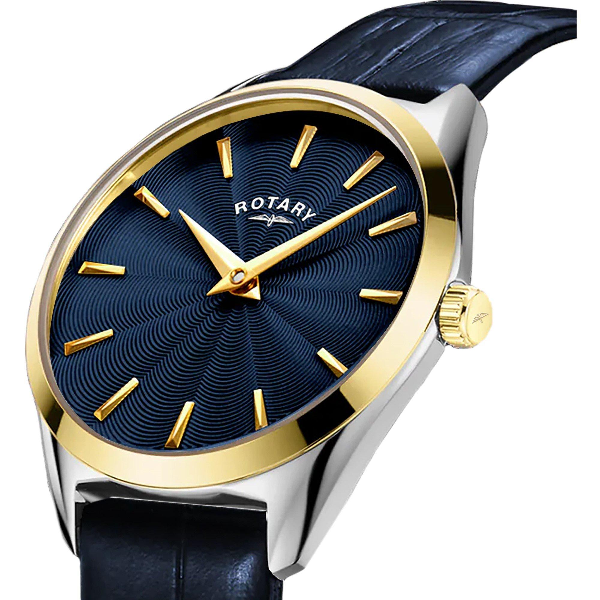 Blue - Rotary - Rotary Ladies Ultra Slim SS Blue Leather Watch - 2