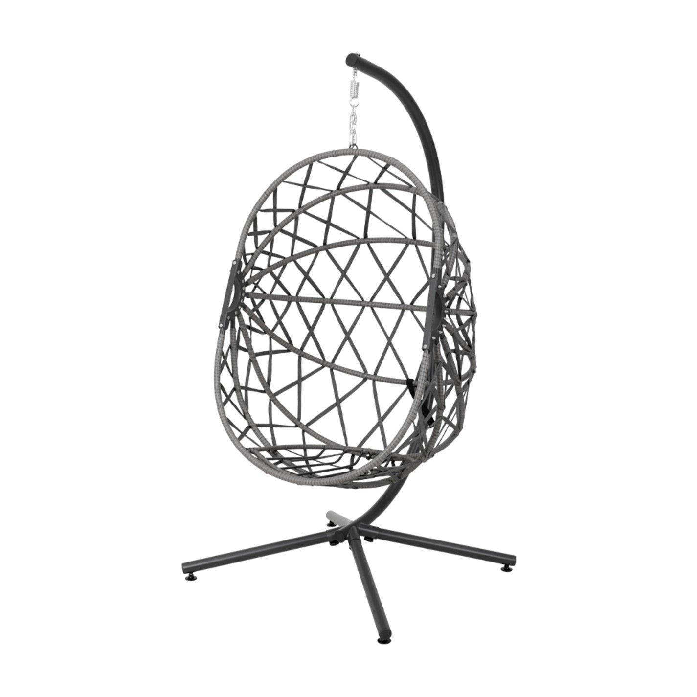 Black - Breeins - Rattan Swing Chair with Stand and Cushion Black - 3