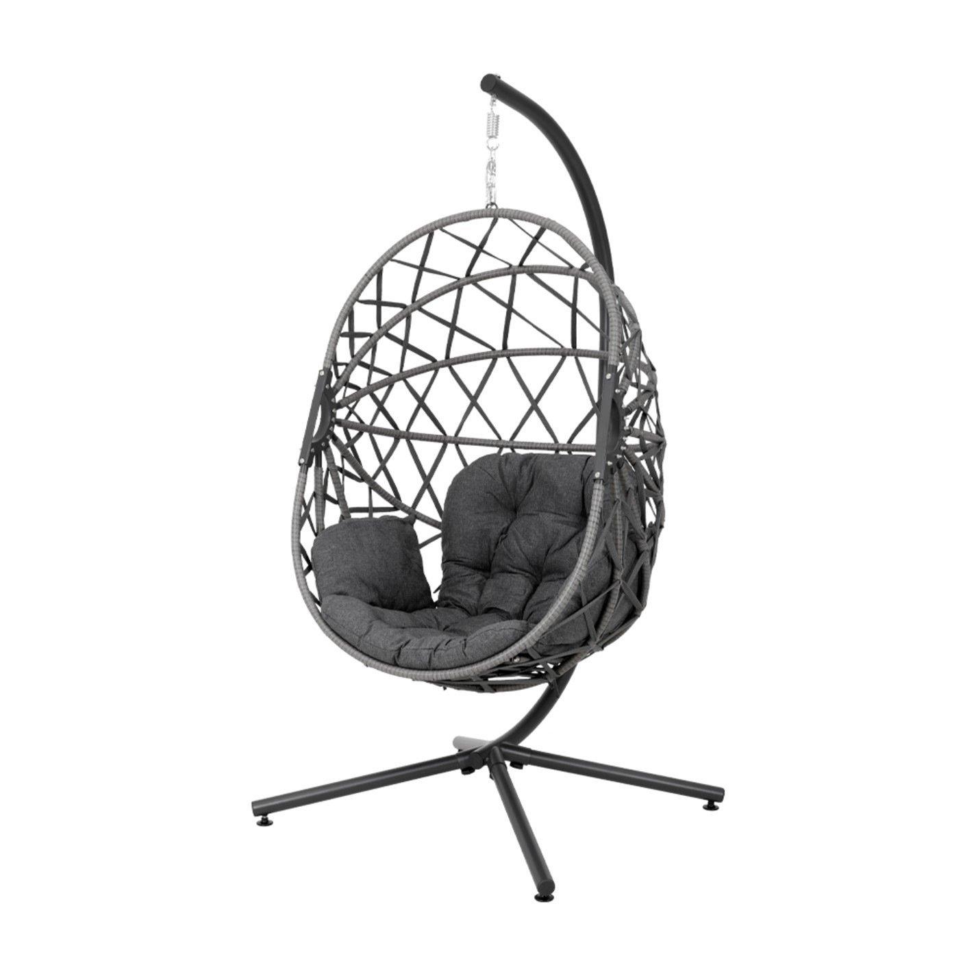Black - Breeins - Rattan Swing Chair with Stand and Cushion Black - 5