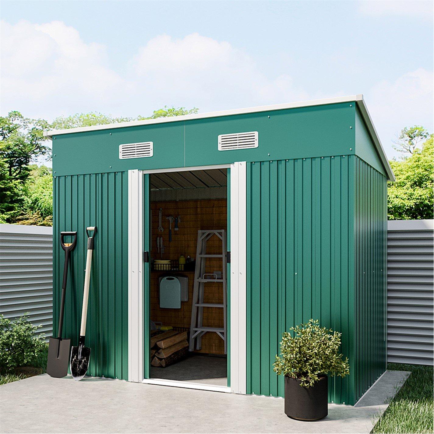Green - Breeins - Outdoor 4x8Fts Metal Storage Shed Green - 5