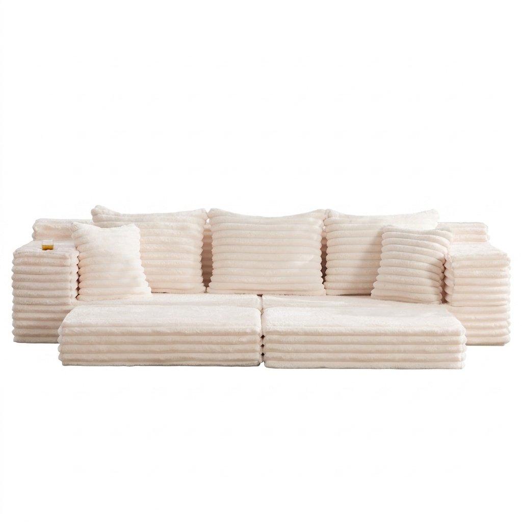 Beige - Urban Meuble - Corduroy Convertible Sofa Bed - 12