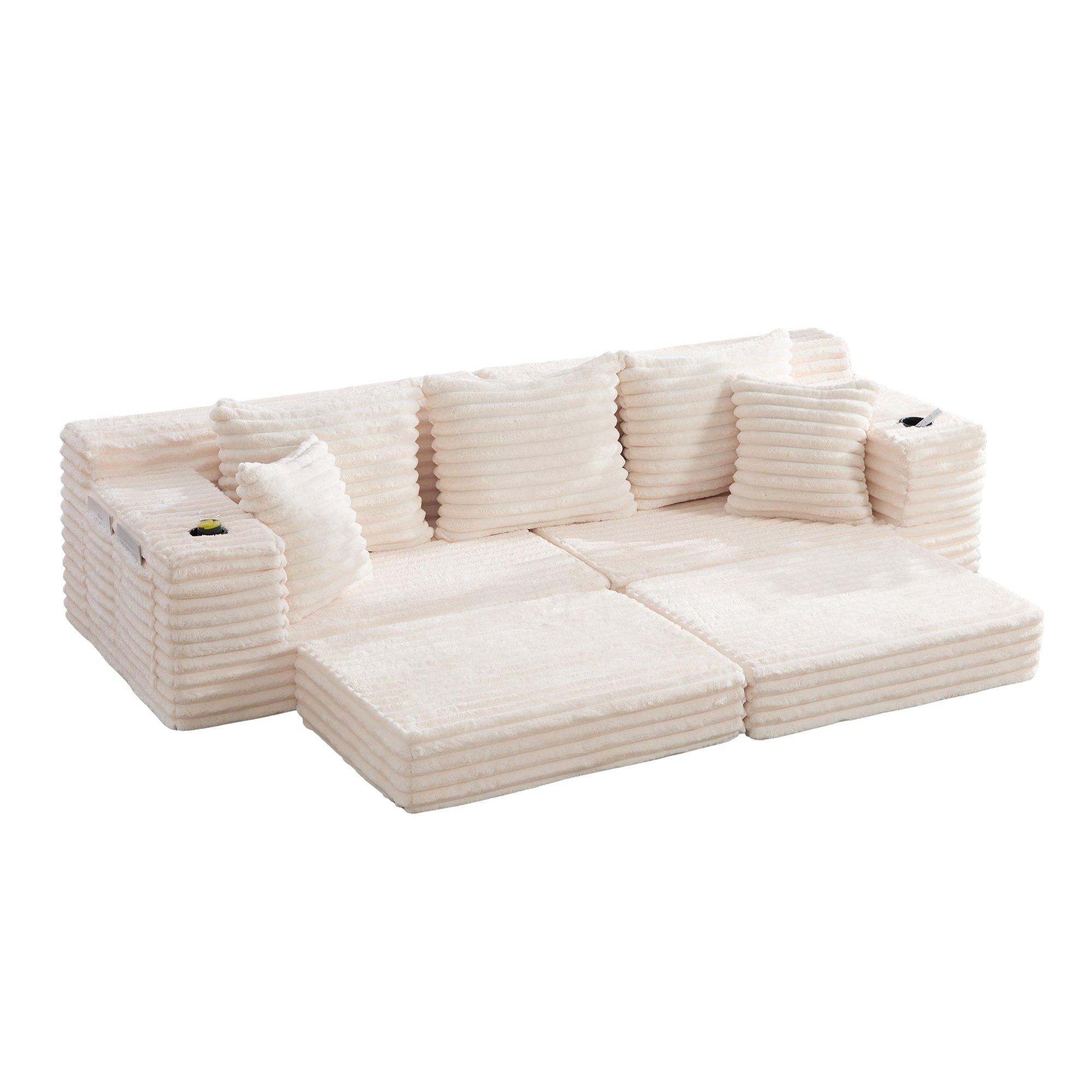 Beige - Urban Meuble - Corduroy Convertible Sofa Bed - 13