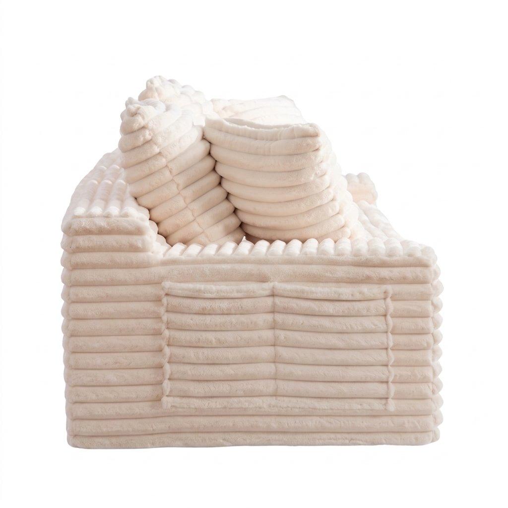Beige - Urban Meuble - Corduroy Convertible Sofa Bed - 16