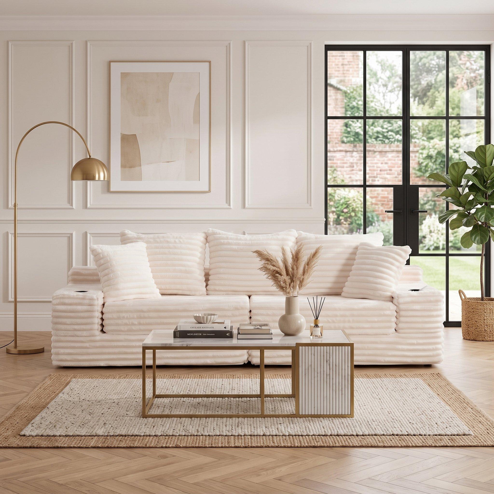 Beige - Urban Meuble - Corduroy Convertible Sofa Bed - 3
