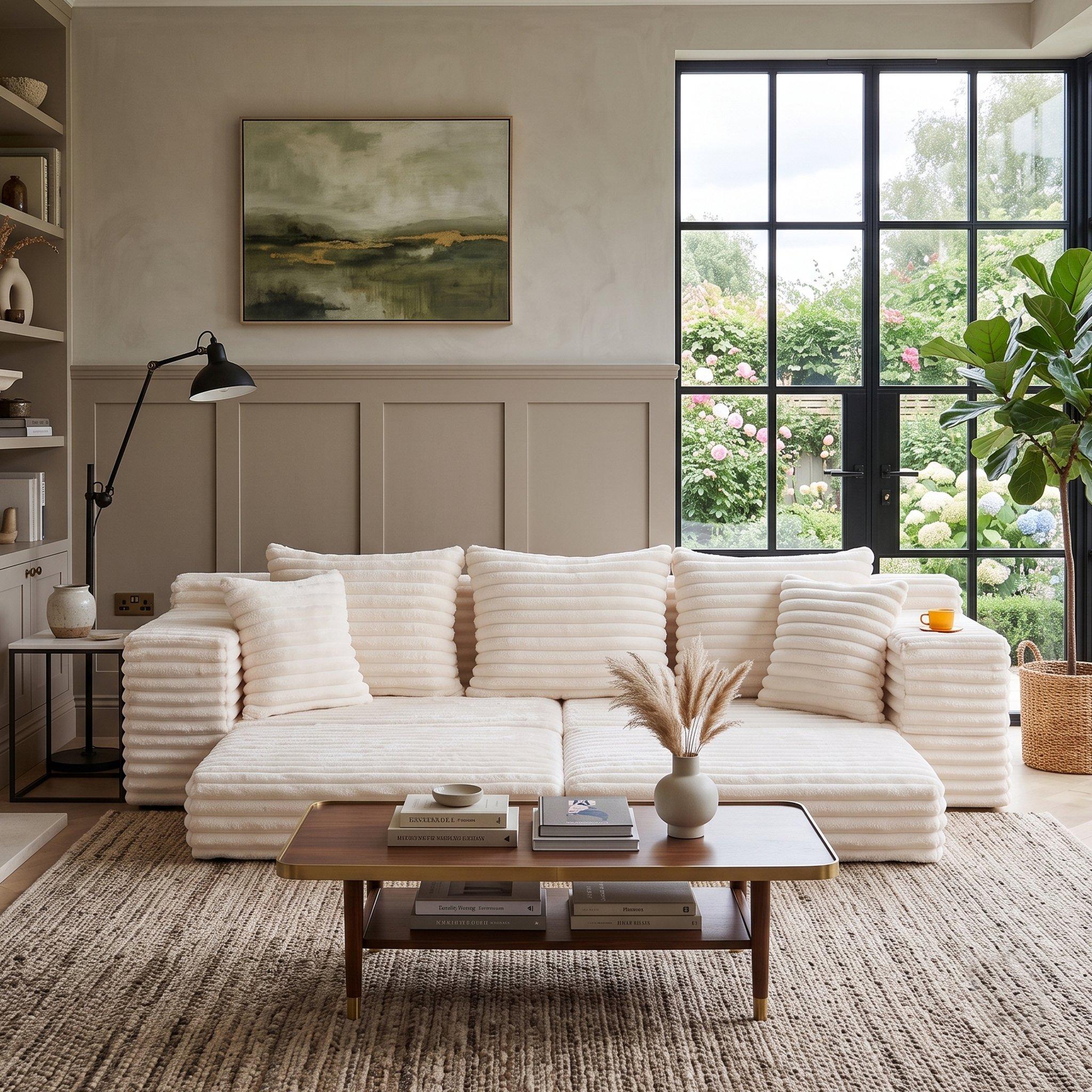 Beige - Urban Meuble - Corduroy Convertible Sofa Bed - 4