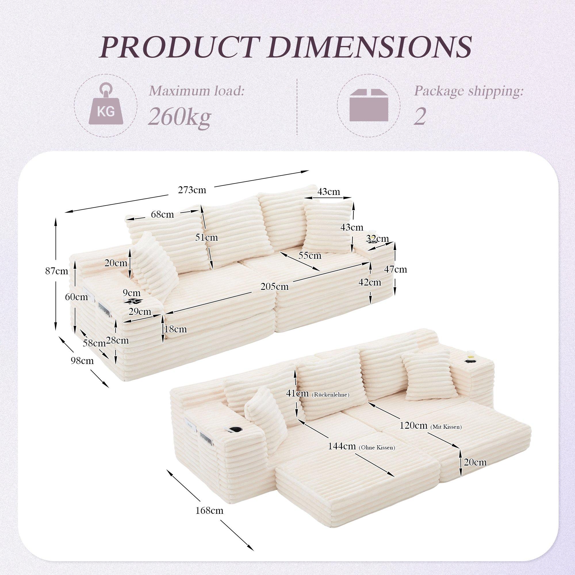 Beige - Urban Meuble - Corduroy Convertible Sofa Bed - 6