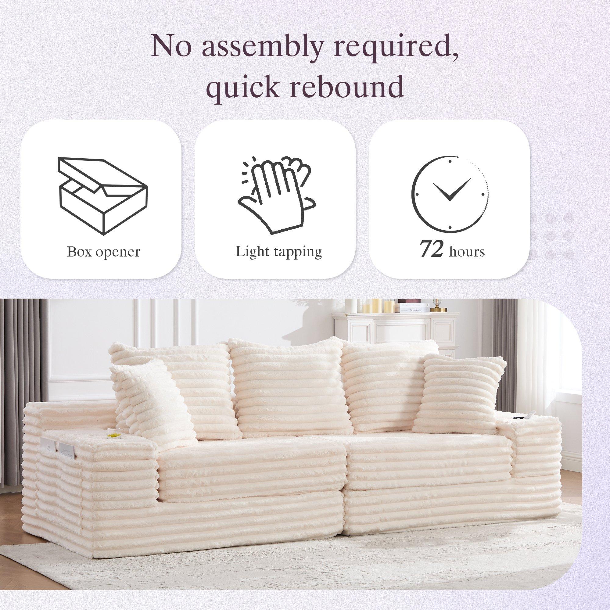 Beige - Urban Meuble - Corduroy Convertible Sofa Bed - 10