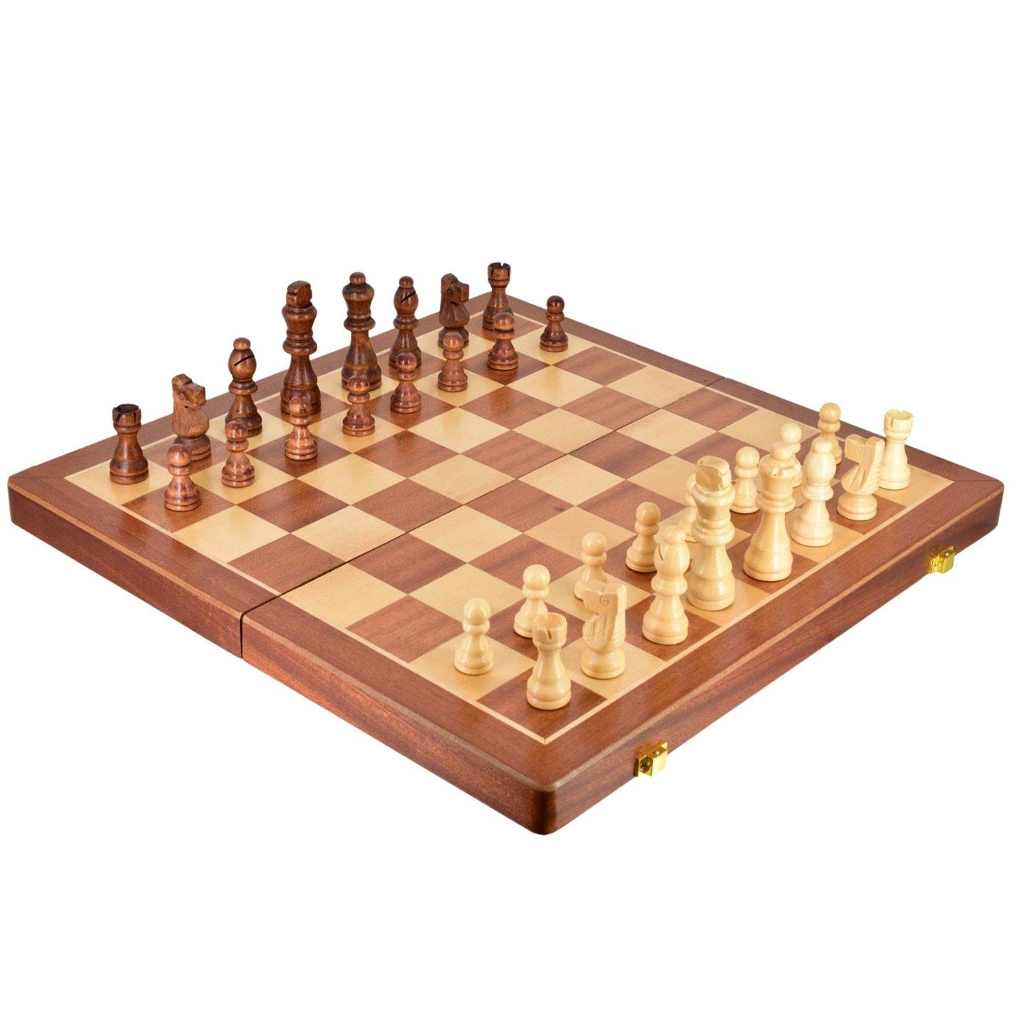 Planet Direct  Kids M.y Premium 15 Inch Wooden Magnetic Chess Set - Brown & Black - Medium