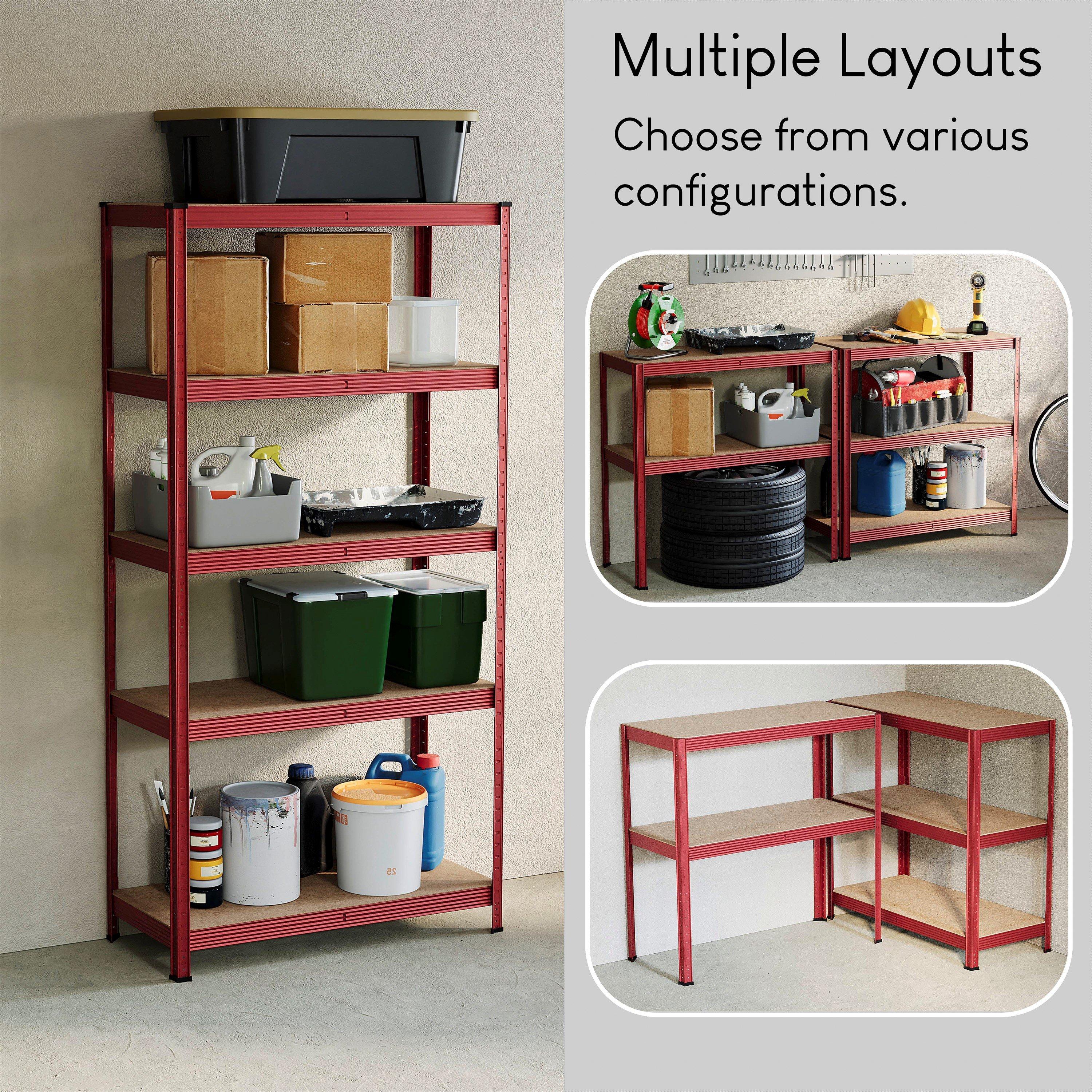 Red - Lassic - 5 Tier Heavy Duty Steel Garage Shelving - 4 Bay - 4