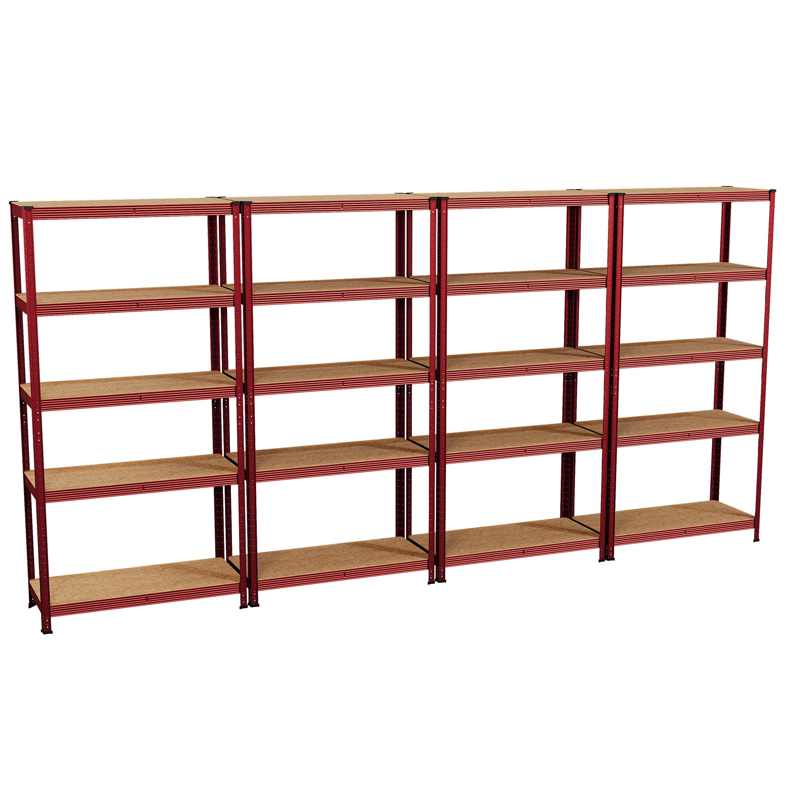Red - Lassic - 5 Tier Heavy Duty Steel Garage Shelving - 4 Bay - 9